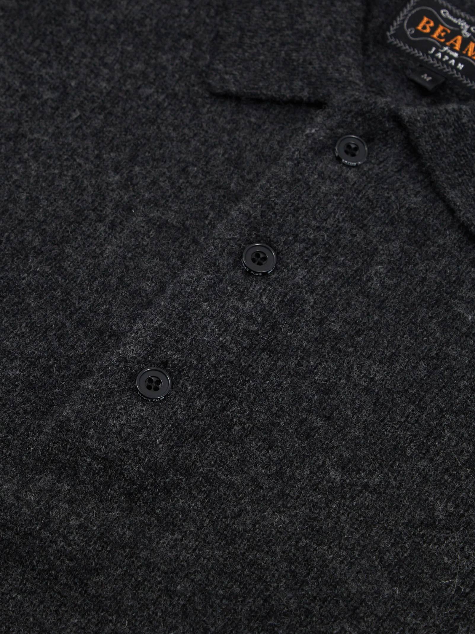 Beams Plus Knit Polo 9G - Charcoal Grey - Image 3