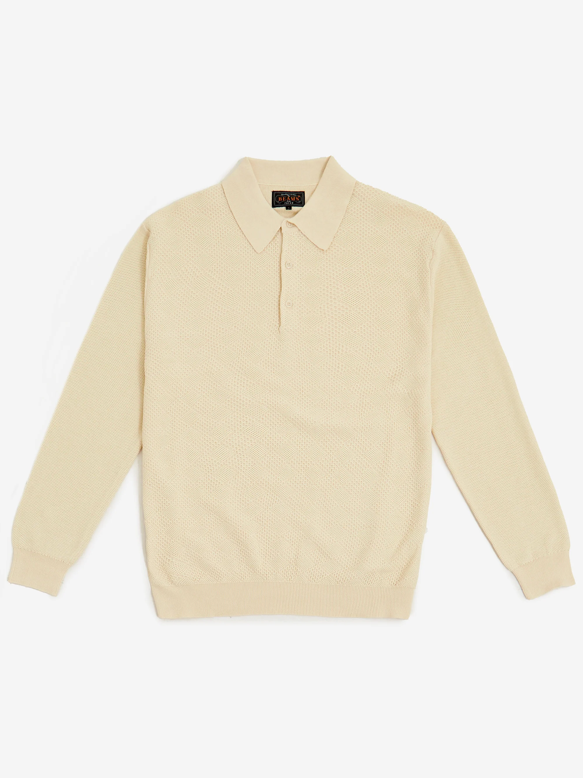 Beams Plus Knit Polo Diamond Pattern - Off White