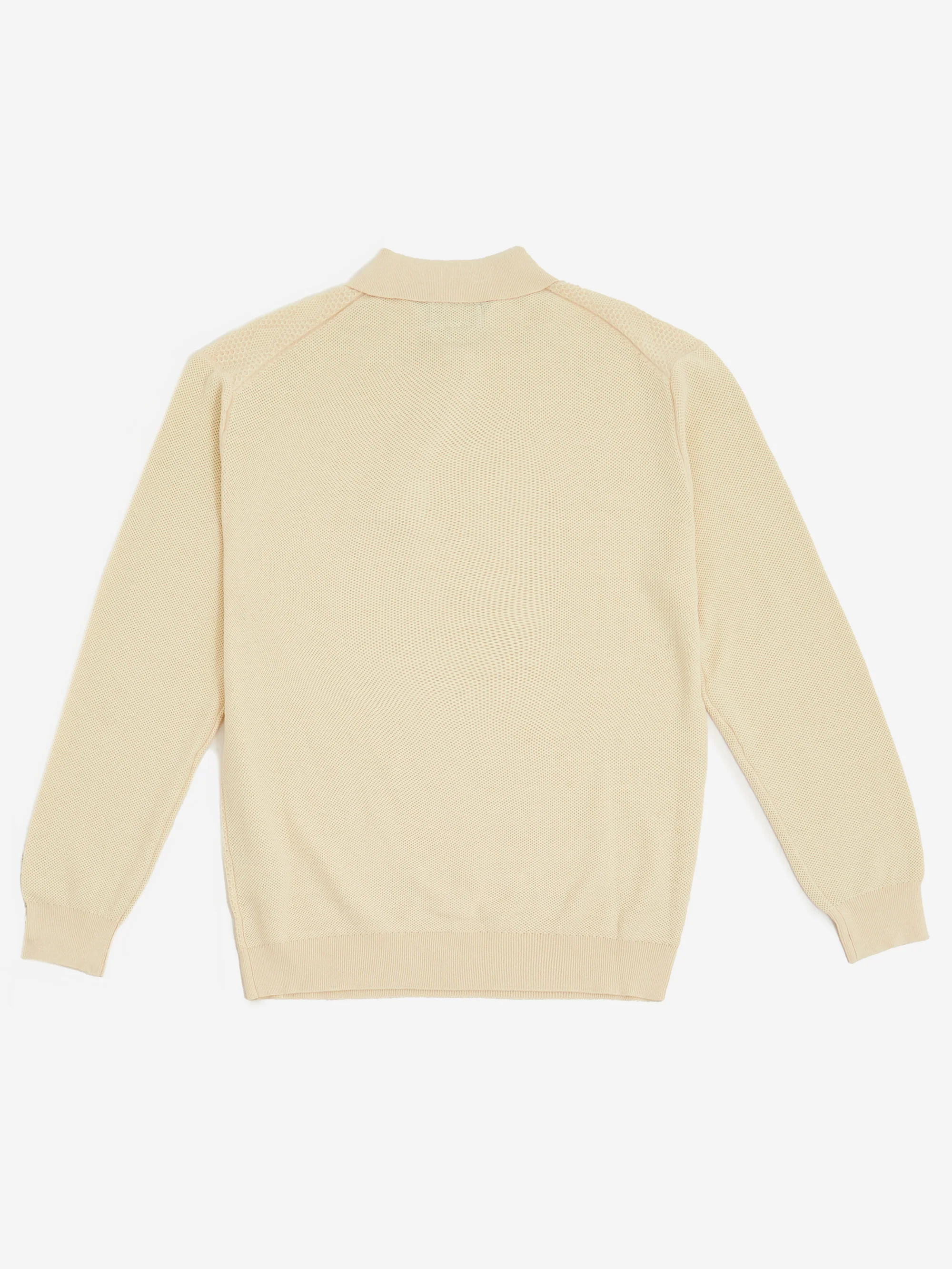 Beams Plus Knit Polo Diamond Pattern - Off White - Image 4