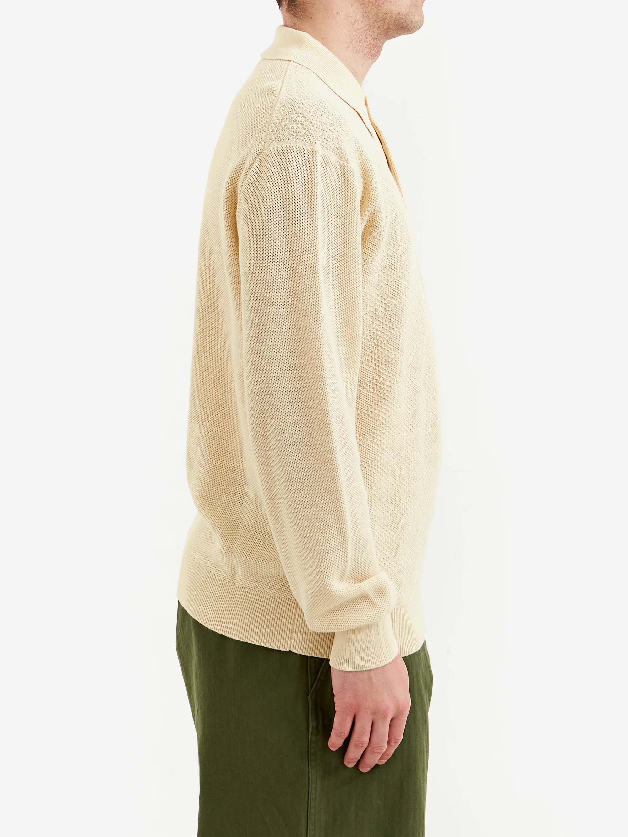 Beams Plus Knit Polo Diamond Pattern - Off White - Image 5