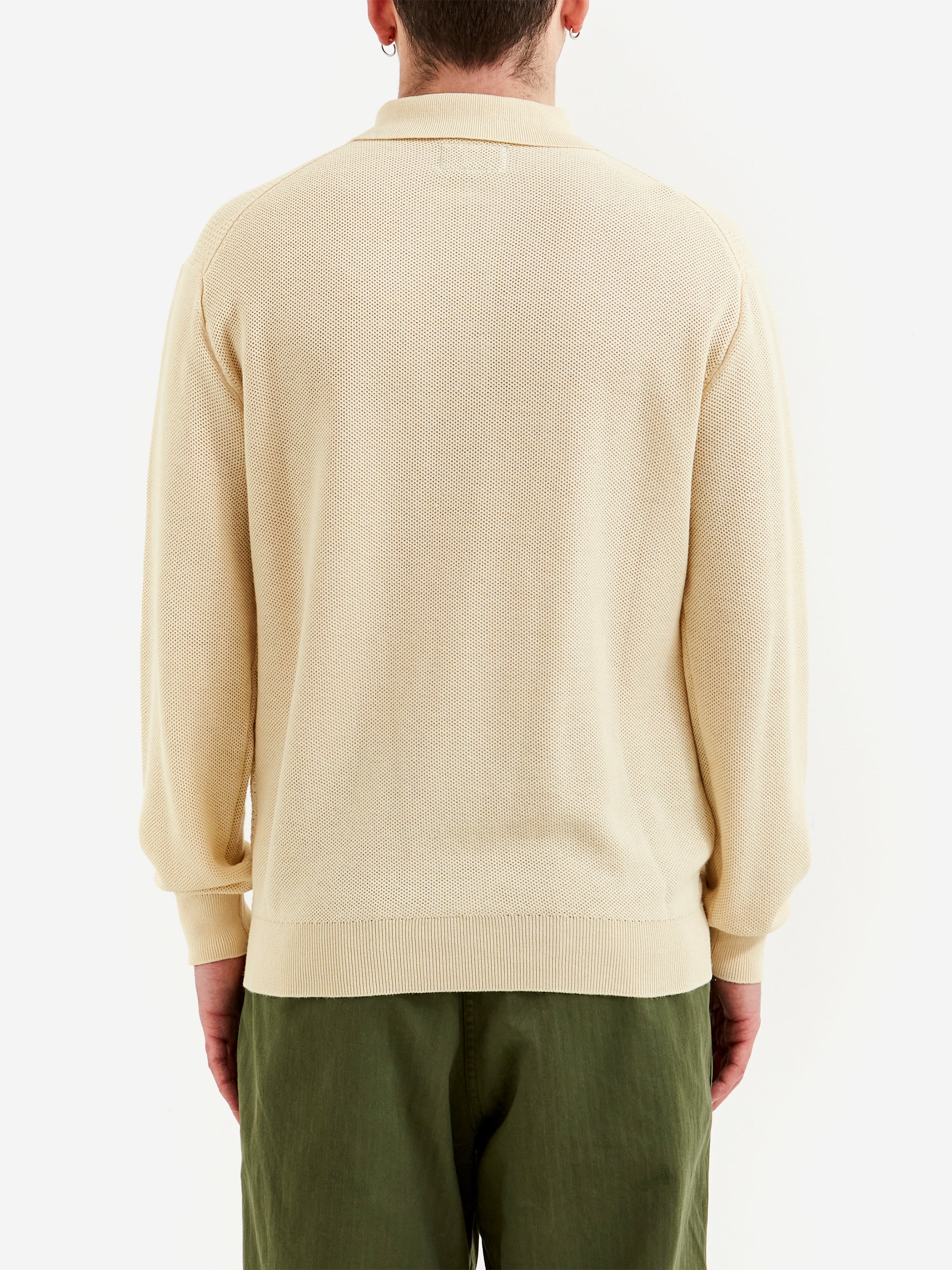 Beams Plus Knit Polo Diamond Pattern - Off White - Image 6