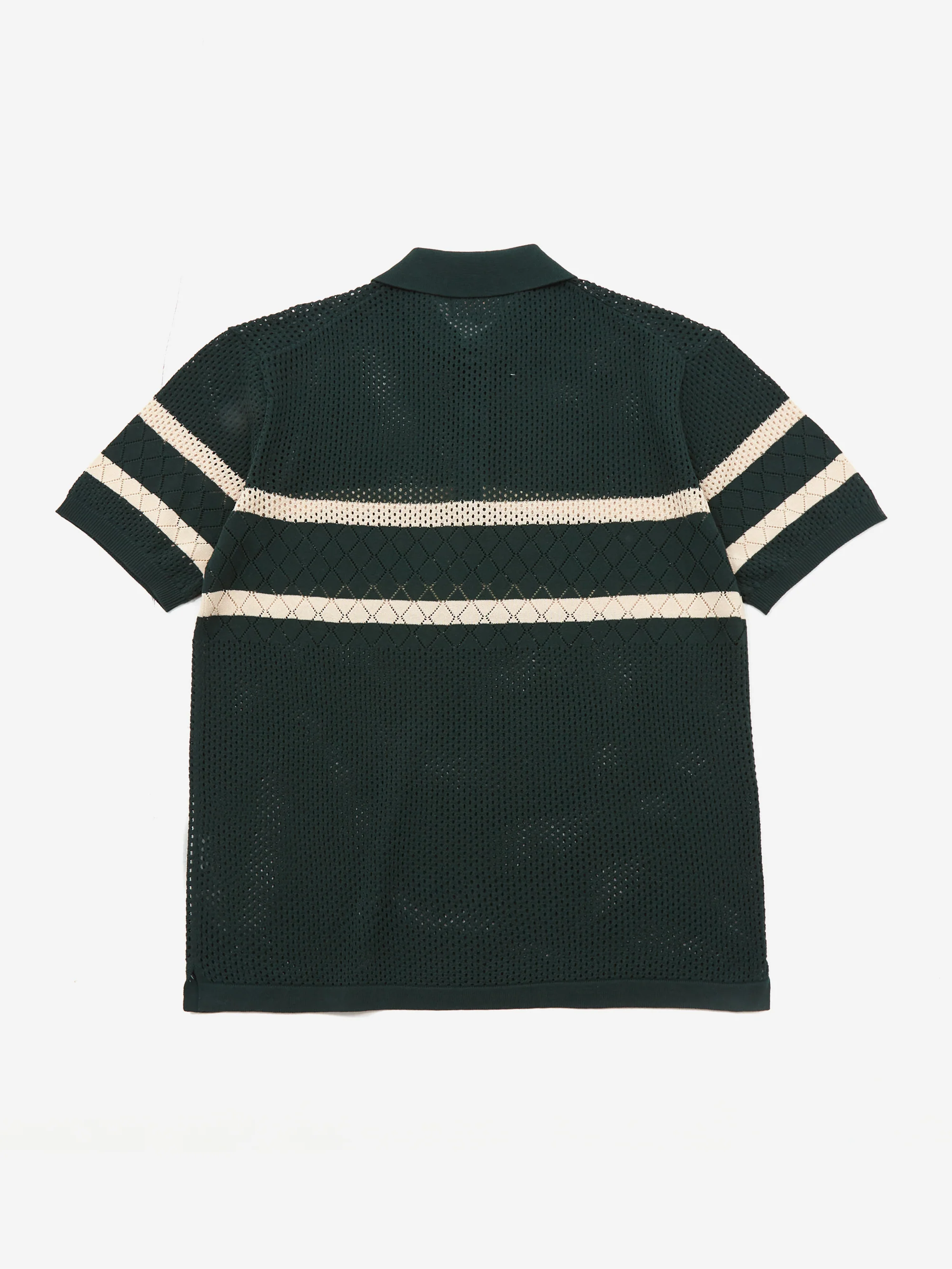 Beams Plus Knit Polo Mesh Stripe - Green - Image 4