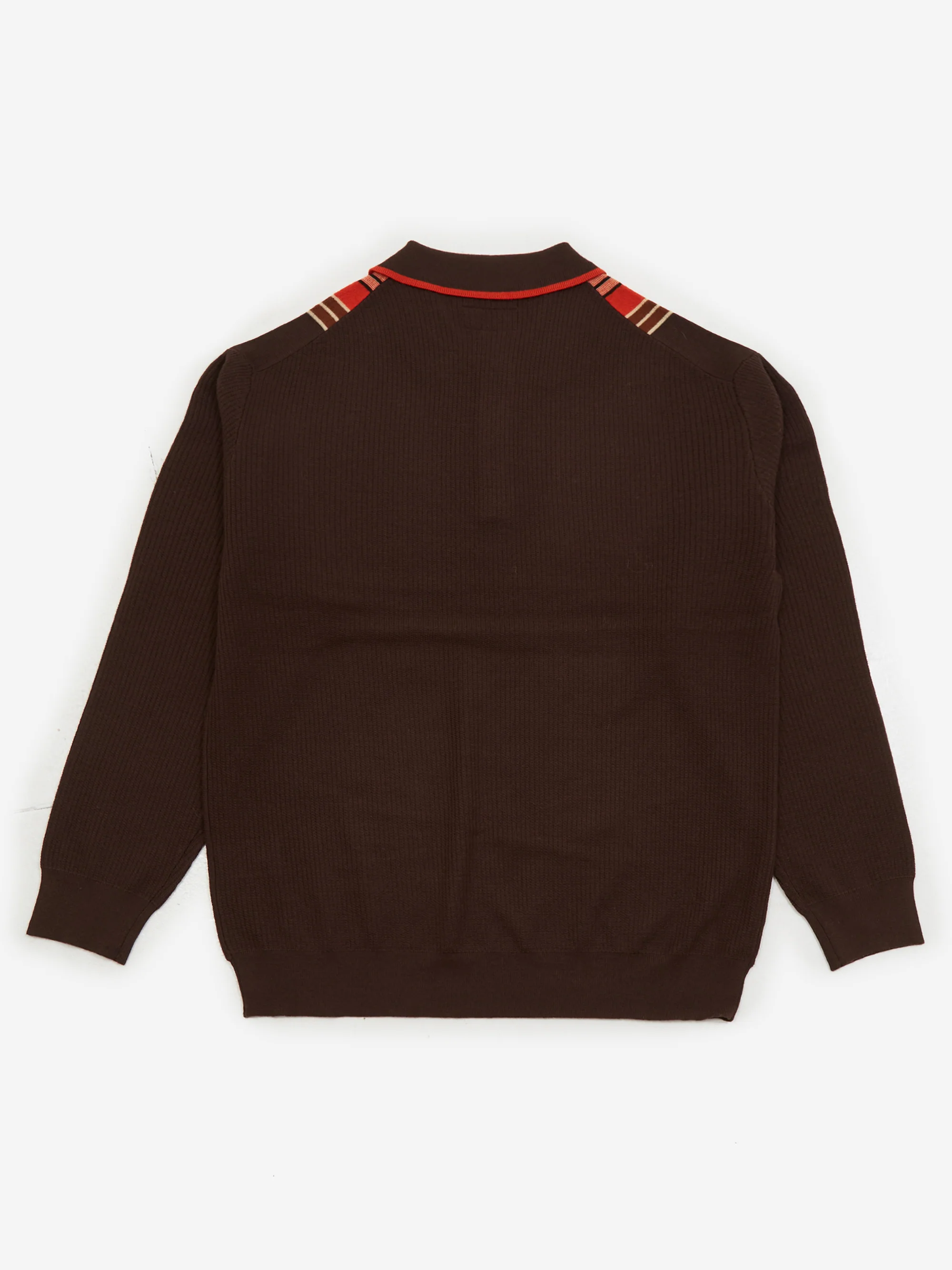 Beams Plus Knit Polo Stripe - Dark Brown - Image 3