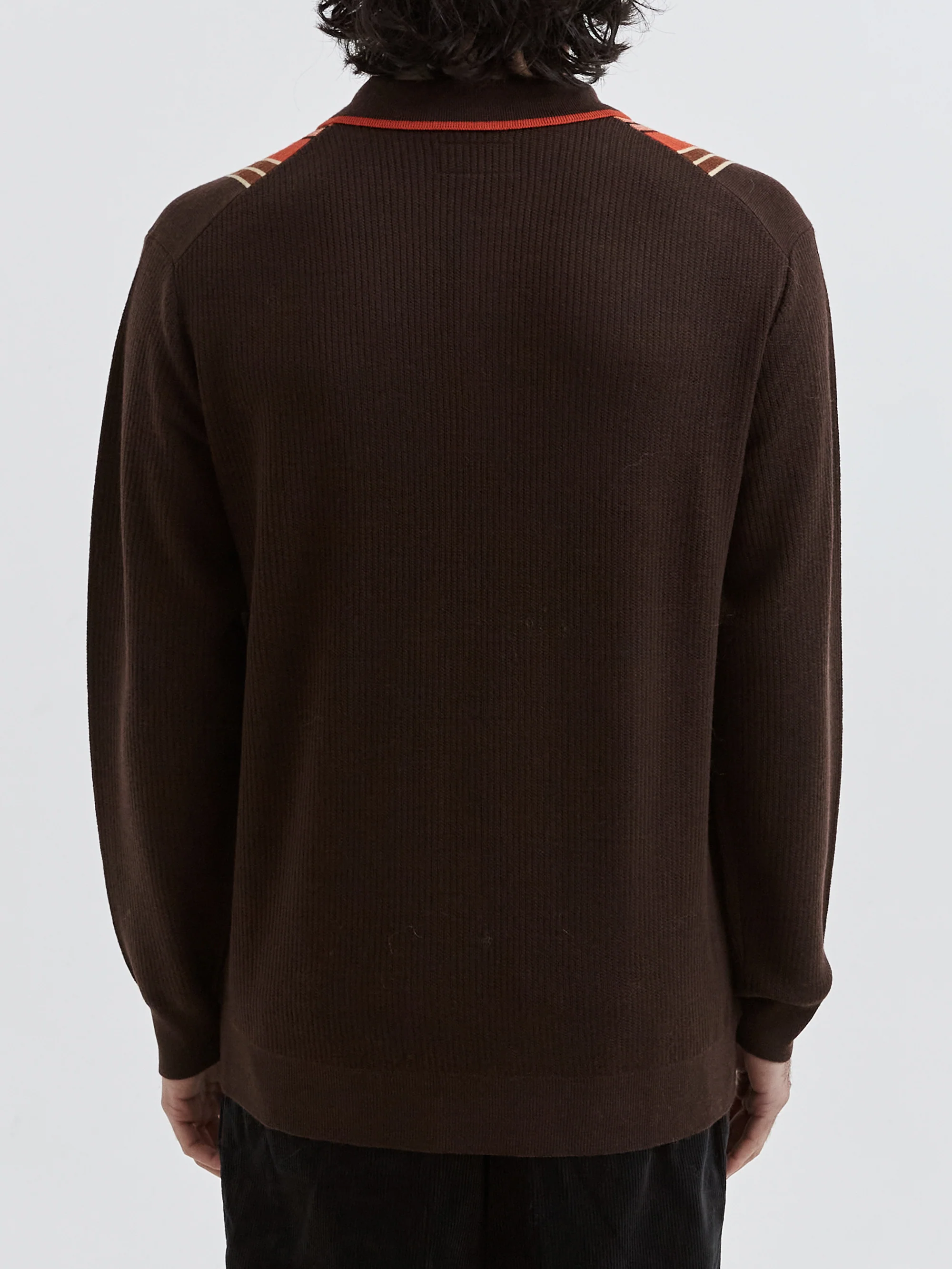 Beams Plus Knit Polo Stripe - Dark Brown - Image 6