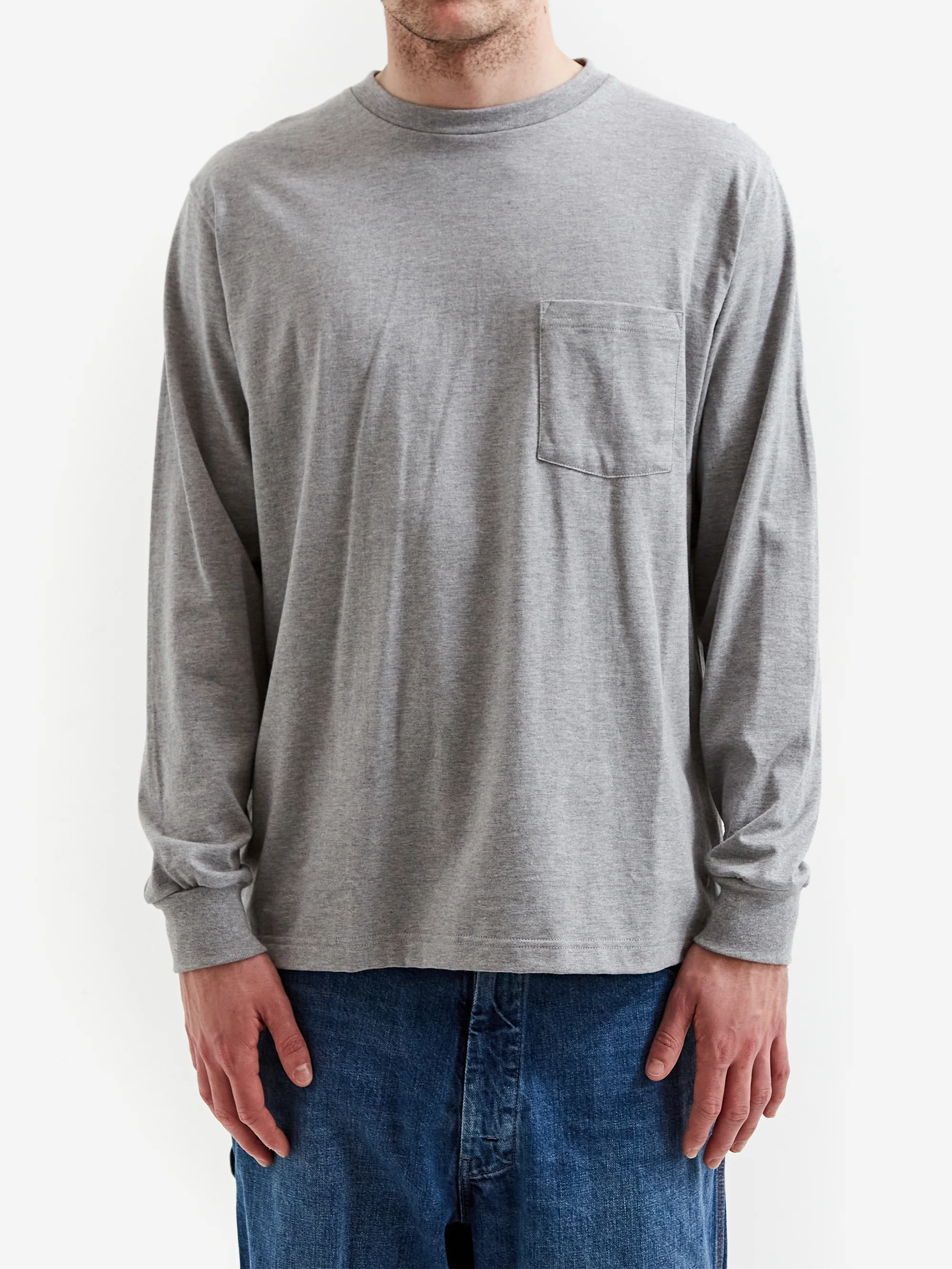 Beams Plus Longsleeve Pocket T-Shirt 40/2 - Heather Grey - Image 2