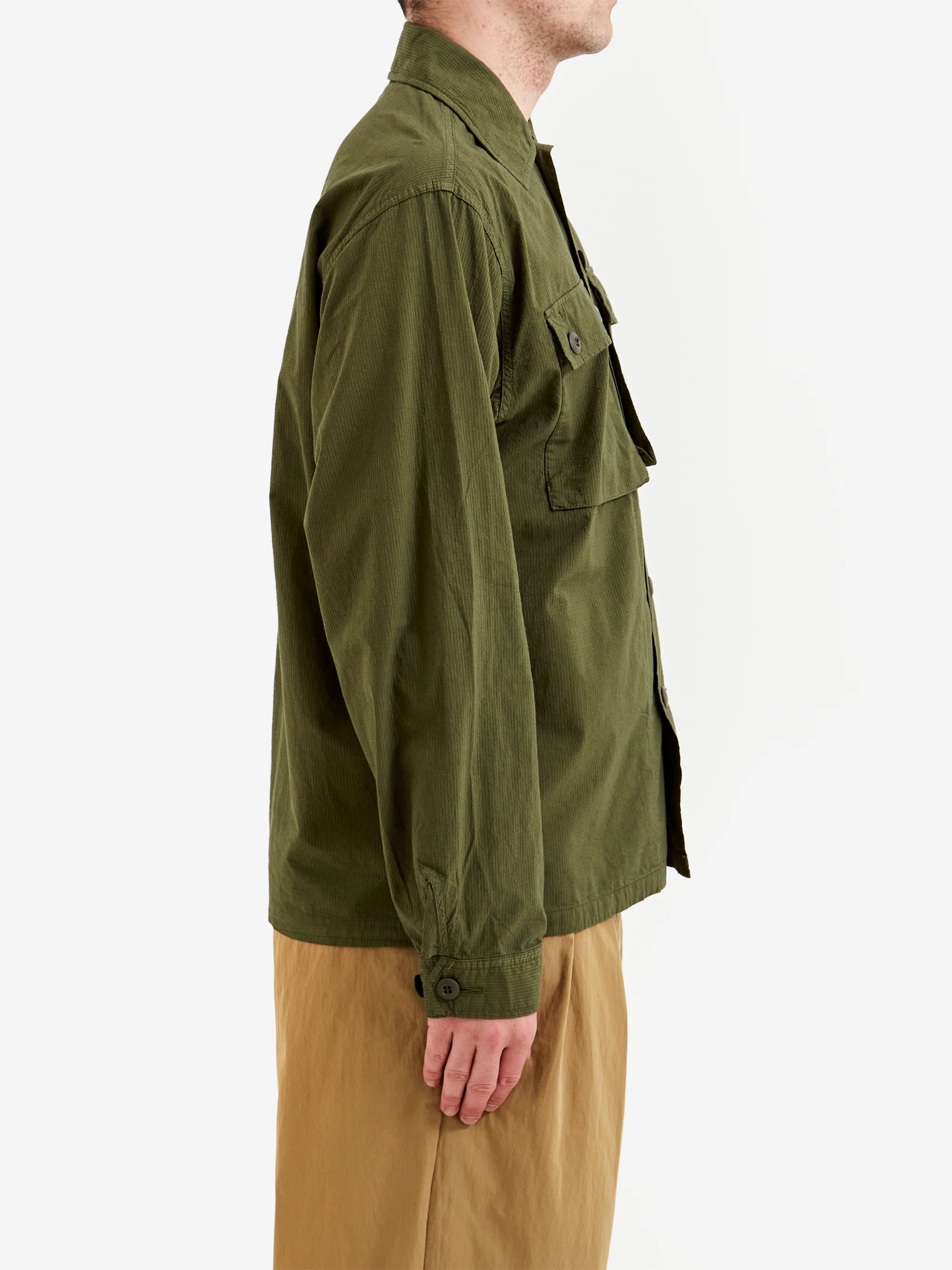 Beams Plus Mil Sht-Jac Textured Ripstop - Olive - Image 5