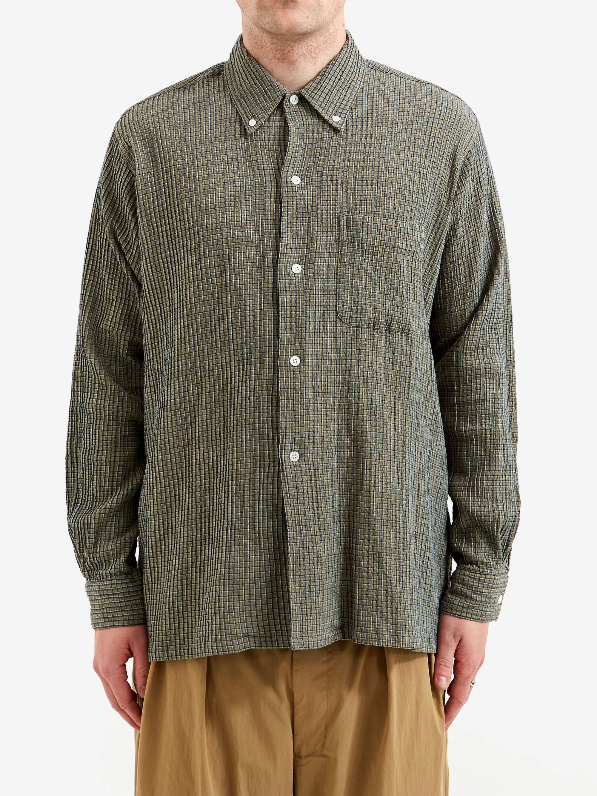 Beams Plus Open B.D. Plaid - Olive - Image 2