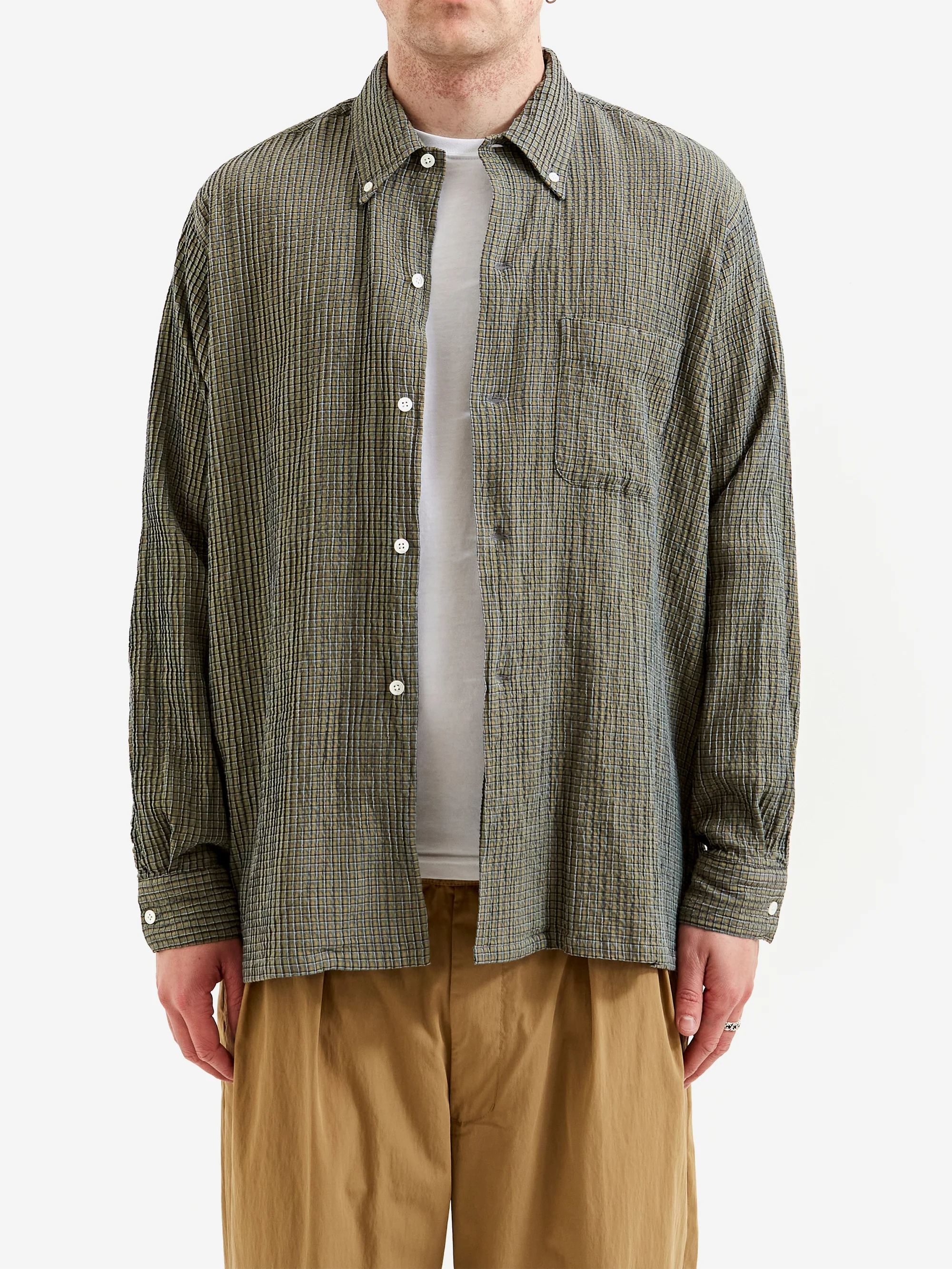 Beams Plus Open B.D. Plaid - Olive - Image 5