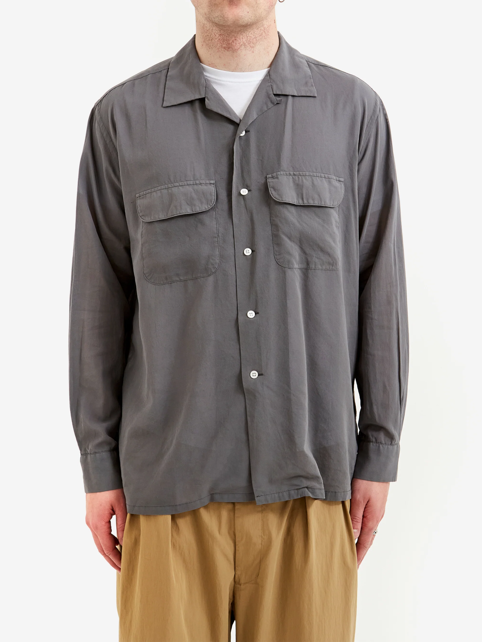 Beams Plus Open Collar 100/2 Organdy Garment Dye - Charcoal - Image 2