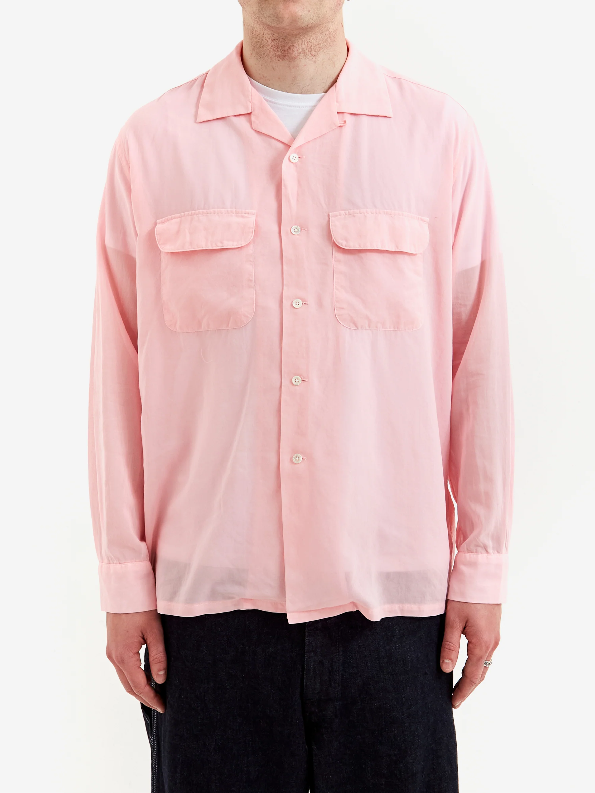 Beams Plus Open Collar 100/2 Organdy Garment Dye - Pink - Image 2