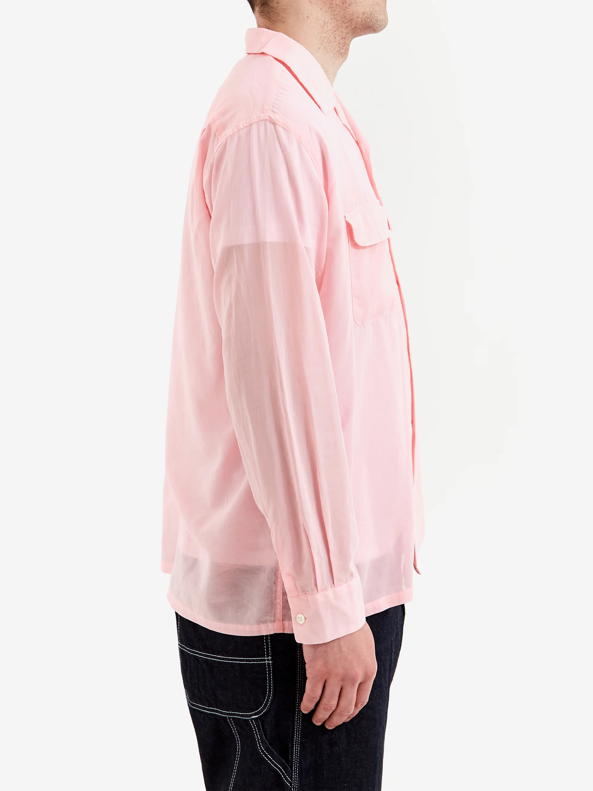 Beams Plus Open Collar 100/2 Organdy Garment Dye - Pink - Image 5