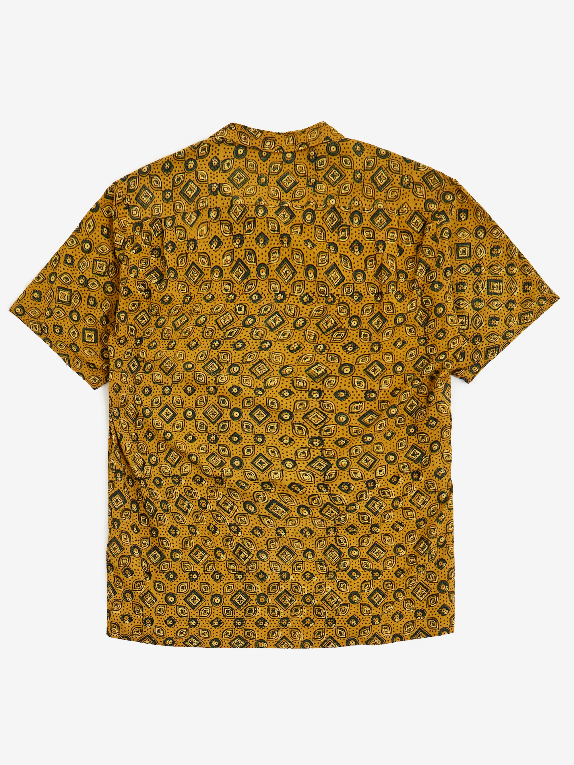 Beams Plus Open Collar Block Print Islamic Geometric Pattern - Mustard - Image 4