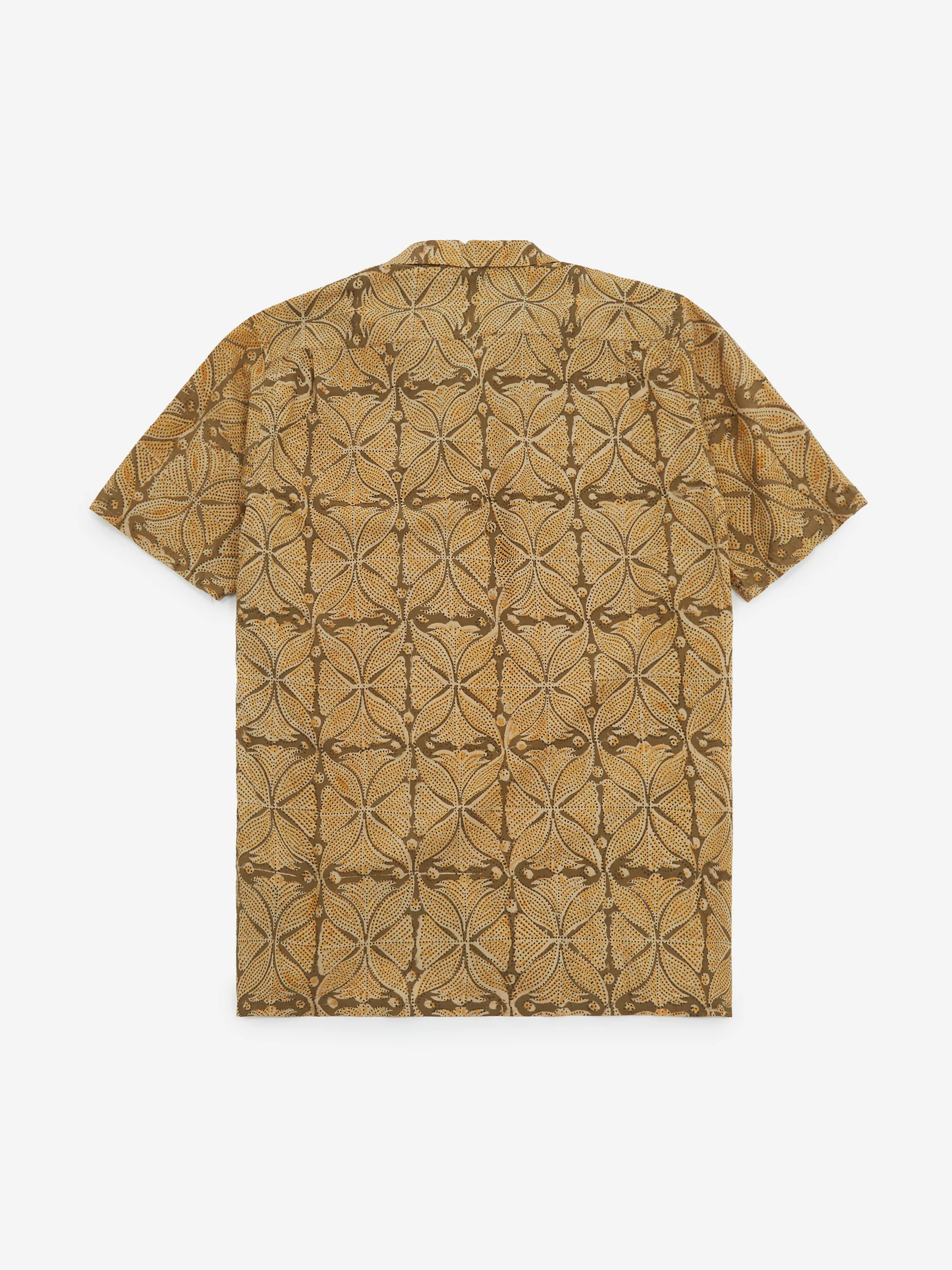 Beams Plus Open Collar Block Print Plant Shirt - Khaki - Image 4