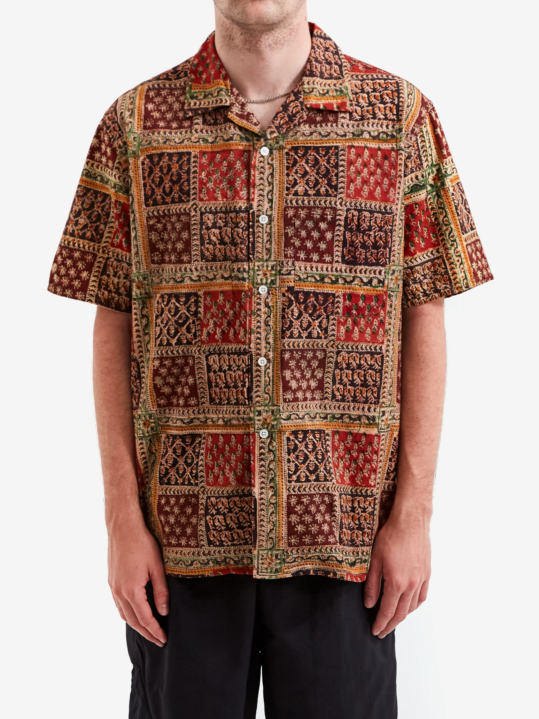 Beams Plus Open Collar Block Print Plant Shirt - Plant - Image 2