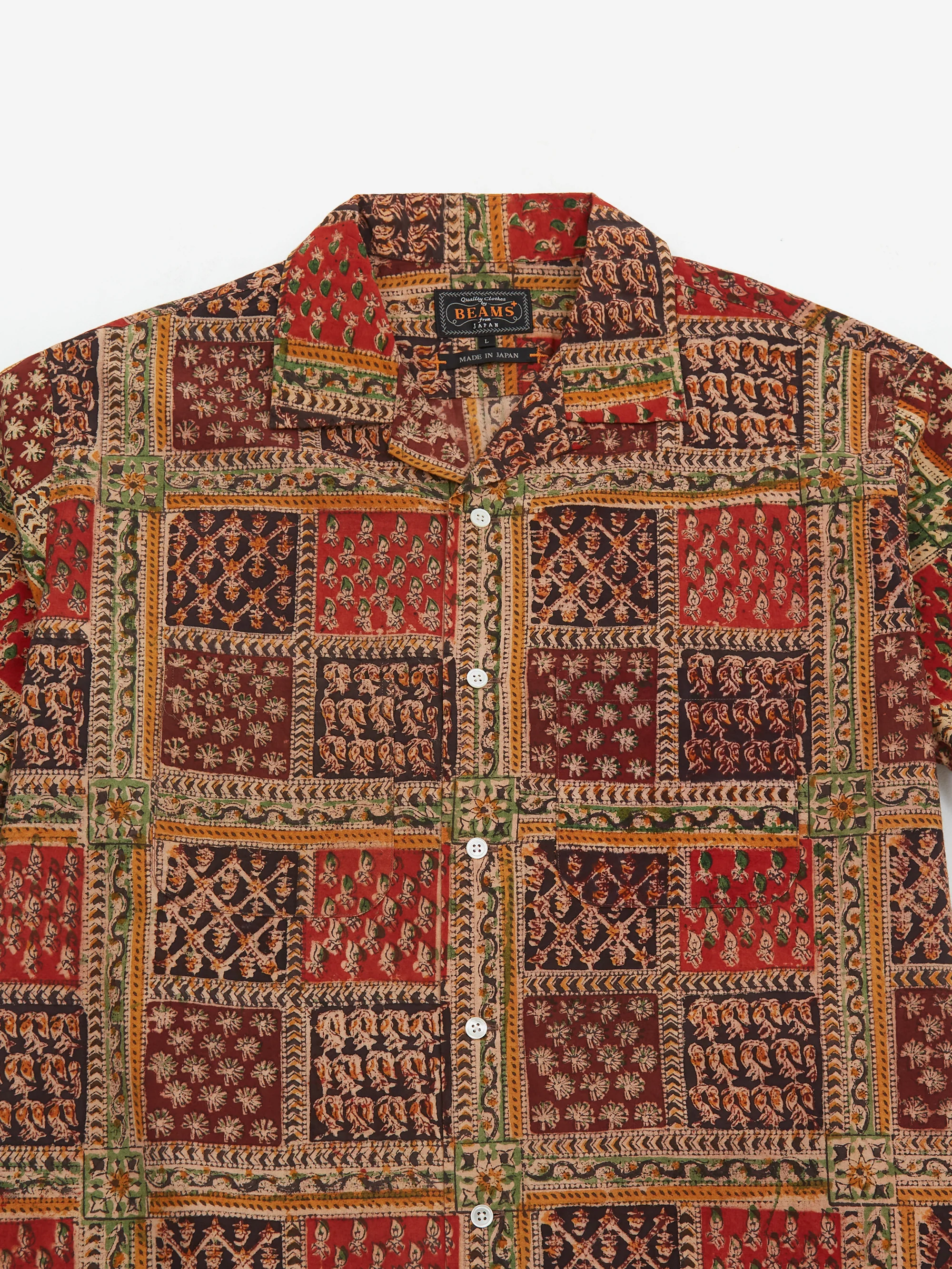 Beams Plus Open Collar Block Print Plant Shirt - Plant - Image 3