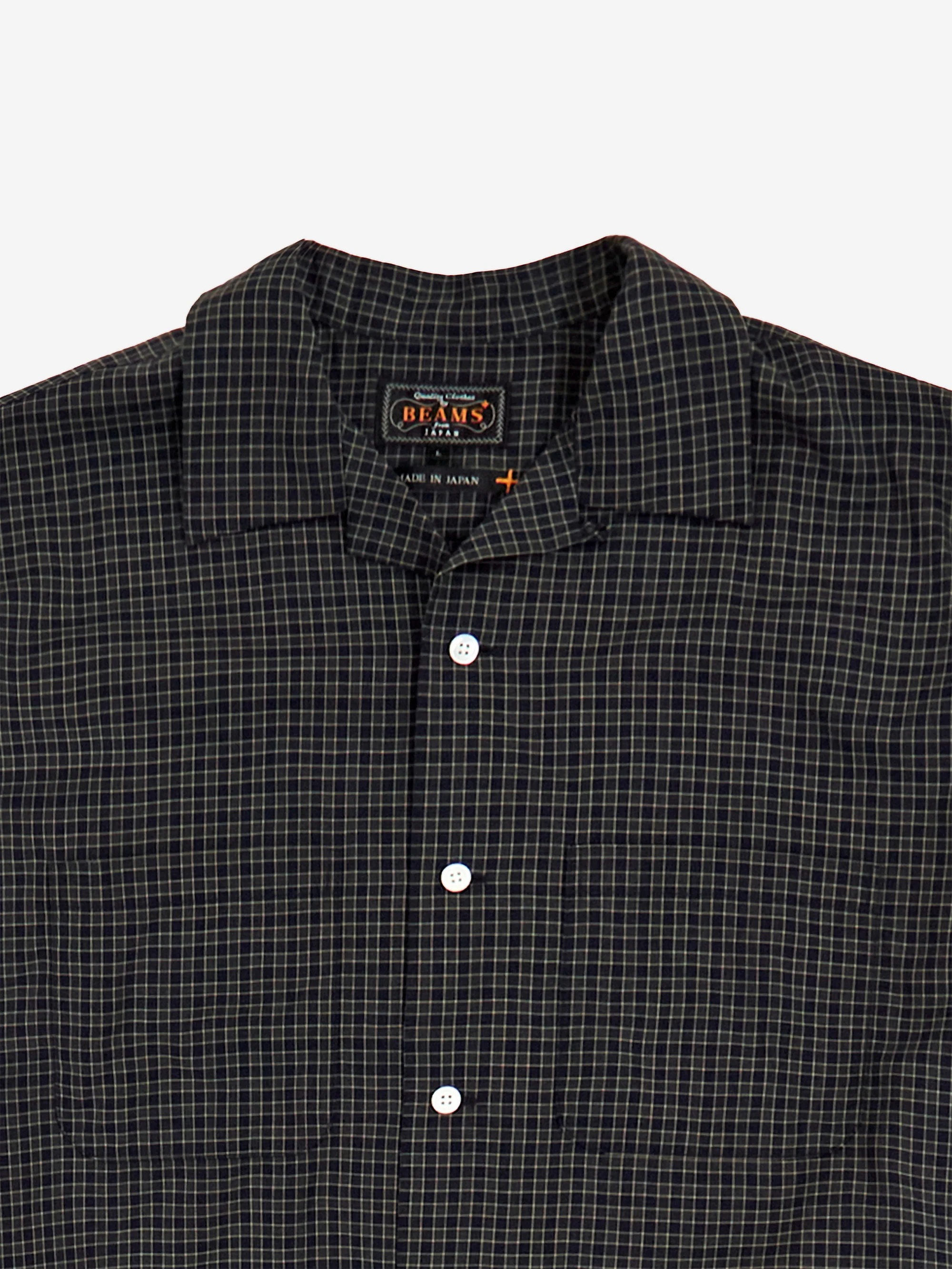 Beams Plus Open Collar Washable Wool Plaid - Green - Image 3