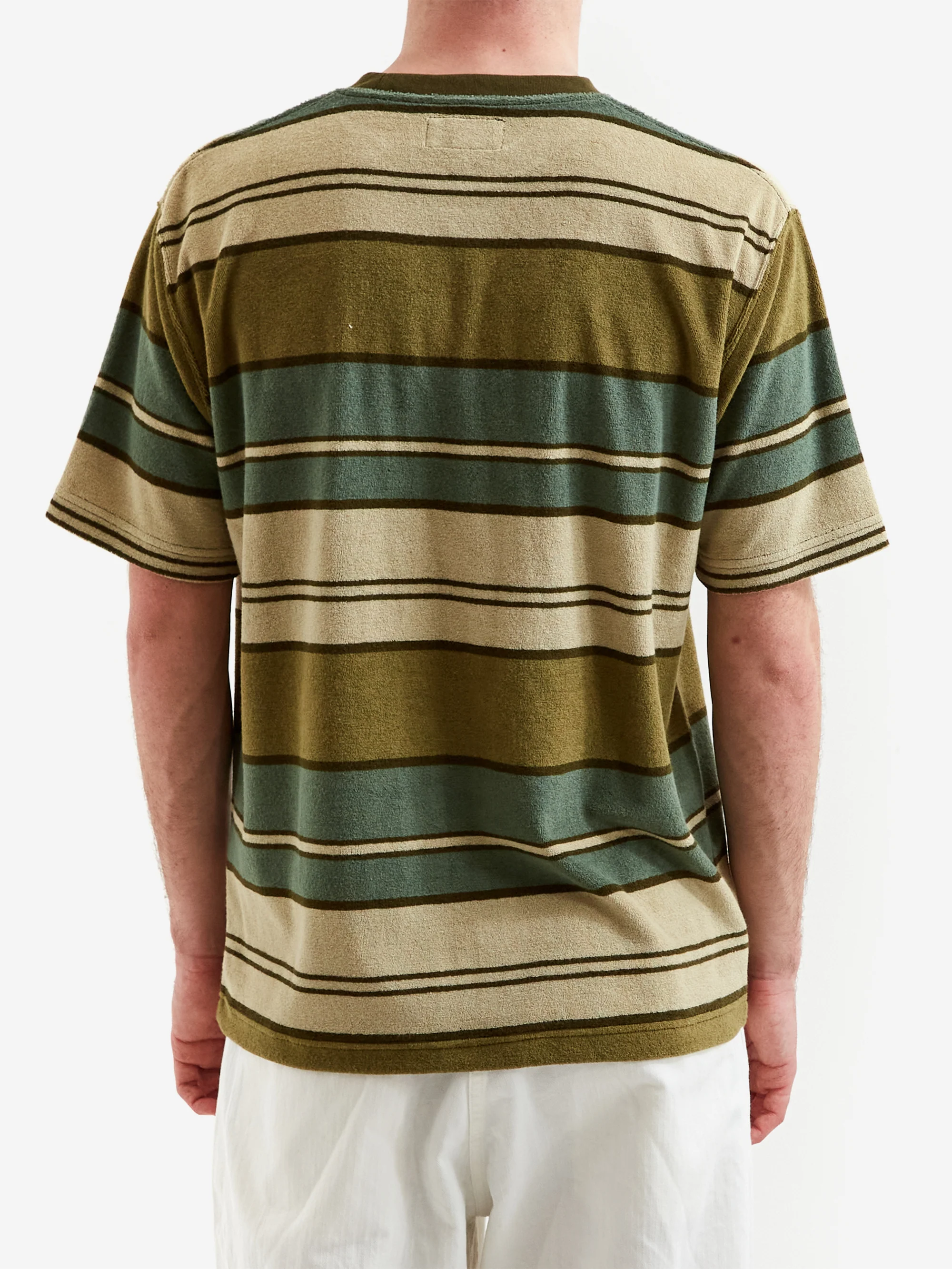 Beams Plus Pile Stripe Pocket T-Shirt - Olive - Image 6