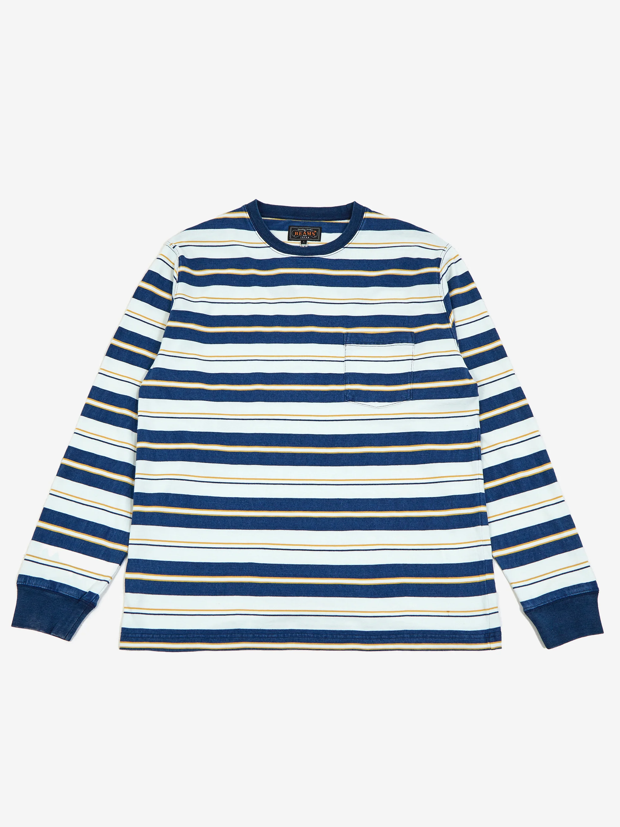 Beams Plus Pocket Tee Indigo Stripe - One Wash