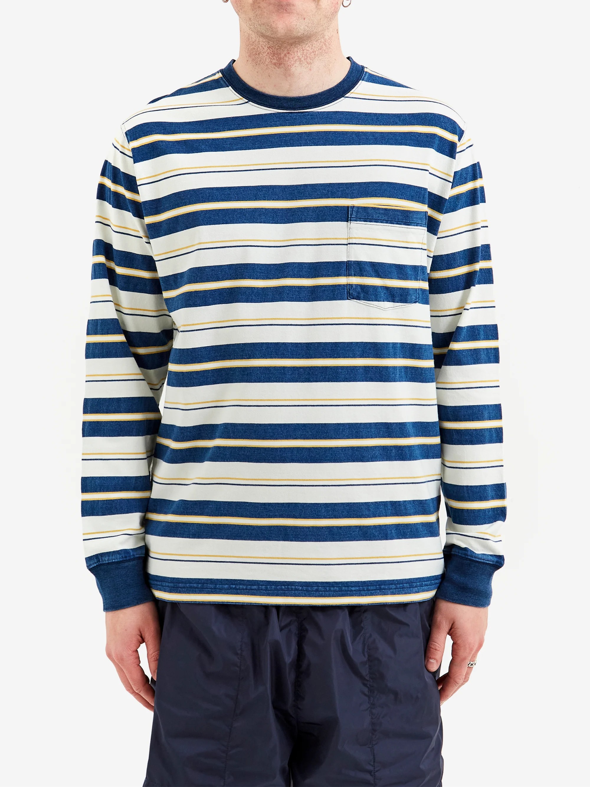 Beams Plus Pocket Tee Indigo Stripe - One Wash - Image 2