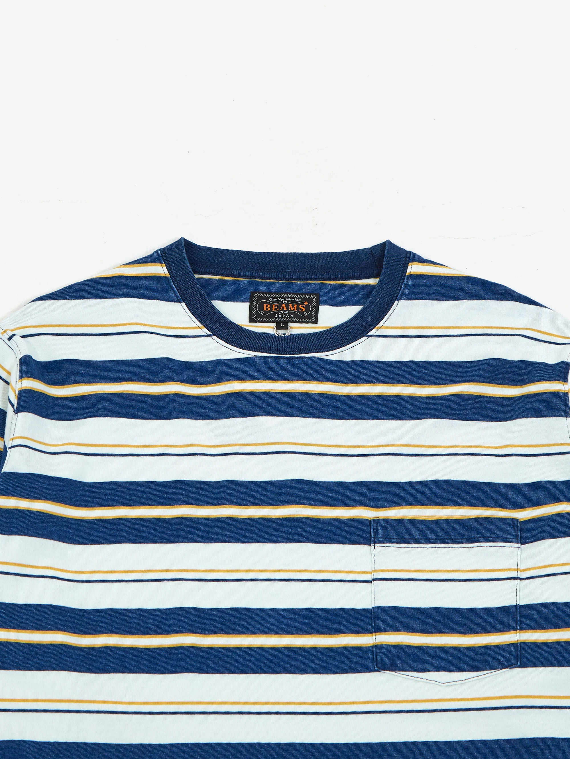 Beams Plus Pocket Tee Indigo Stripe - One Wash - Image 3