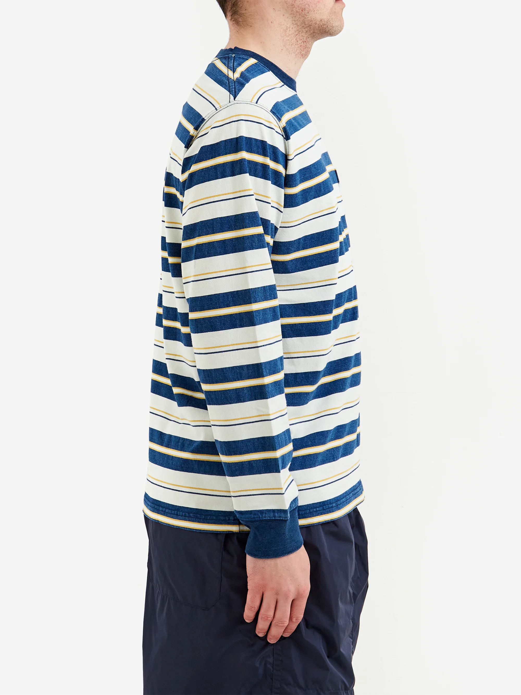 Beams Plus Pocket Tee Indigo Stripe - One Wash - Image 5