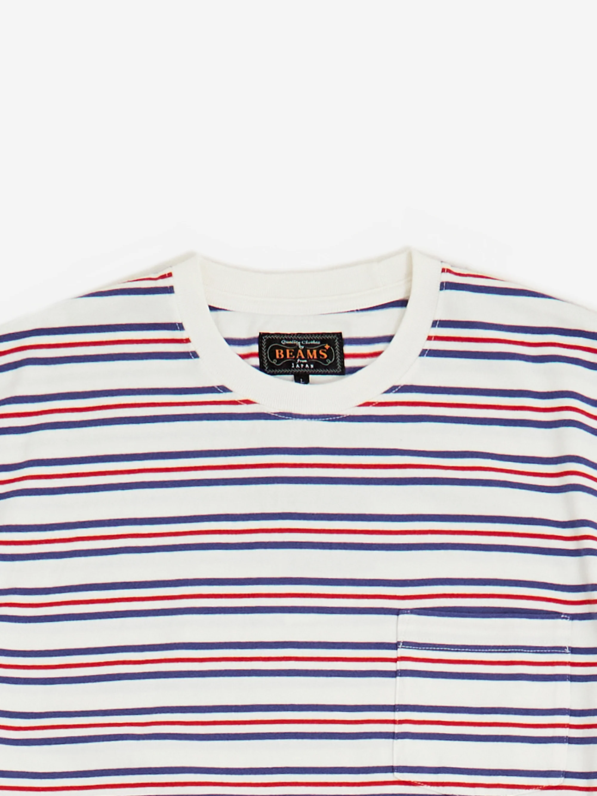 Beams Plus Pocket Tee Multi Stripe - Off White - Image 3
