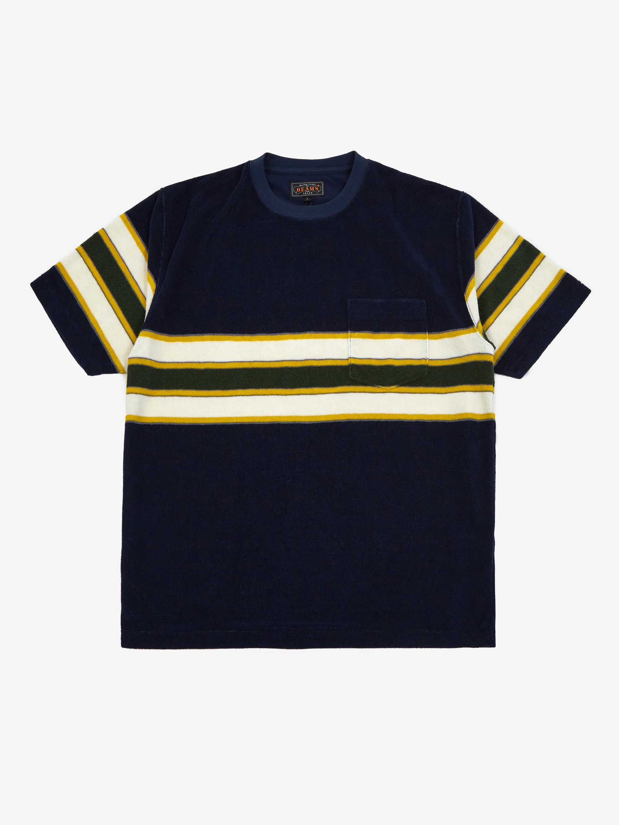 Beams Plus Pocket Tee Stripe Indigo - One Wash