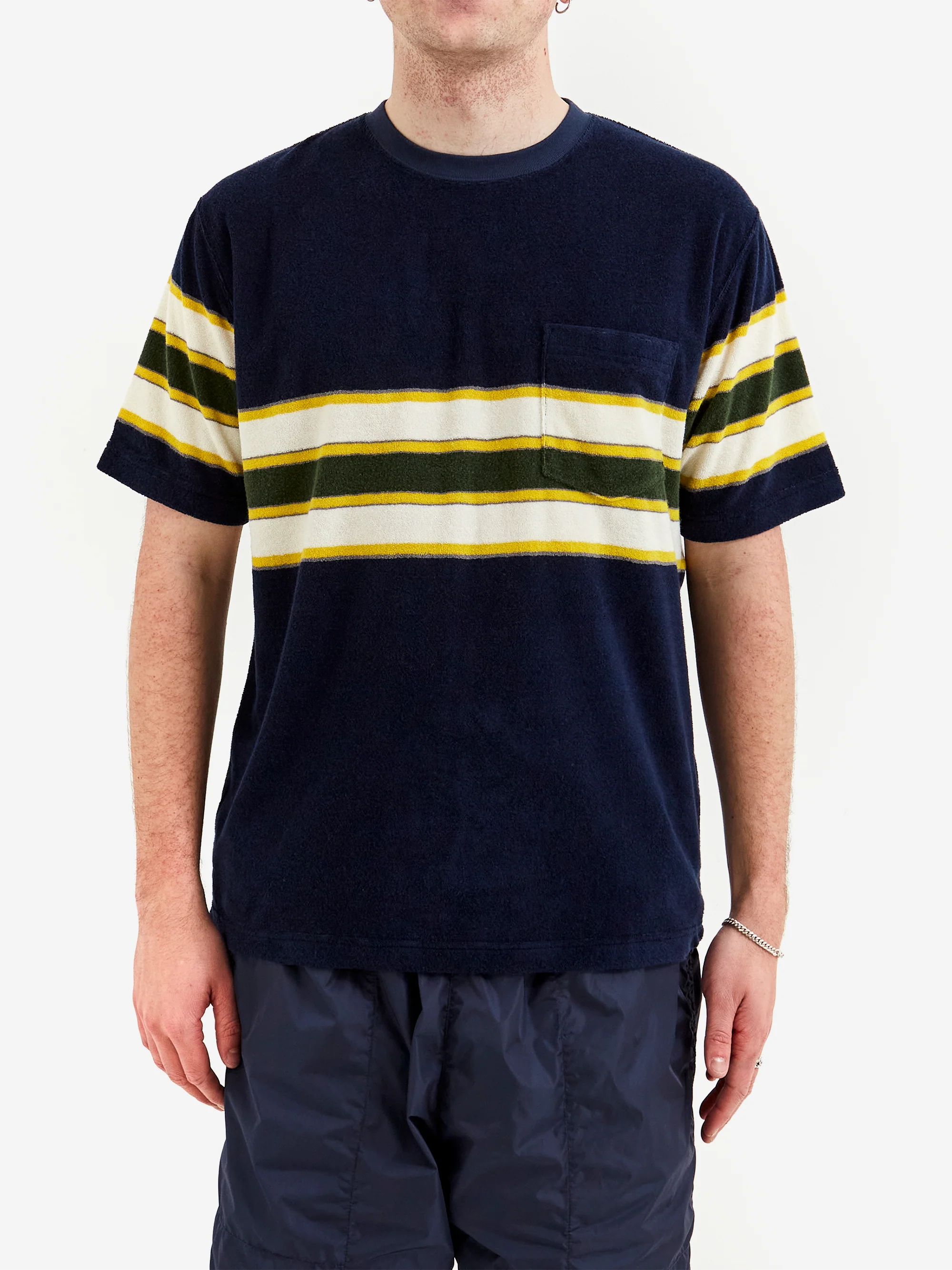 Beams Plus Pocket Tee Stripe Indigo - One Wash - Image 2