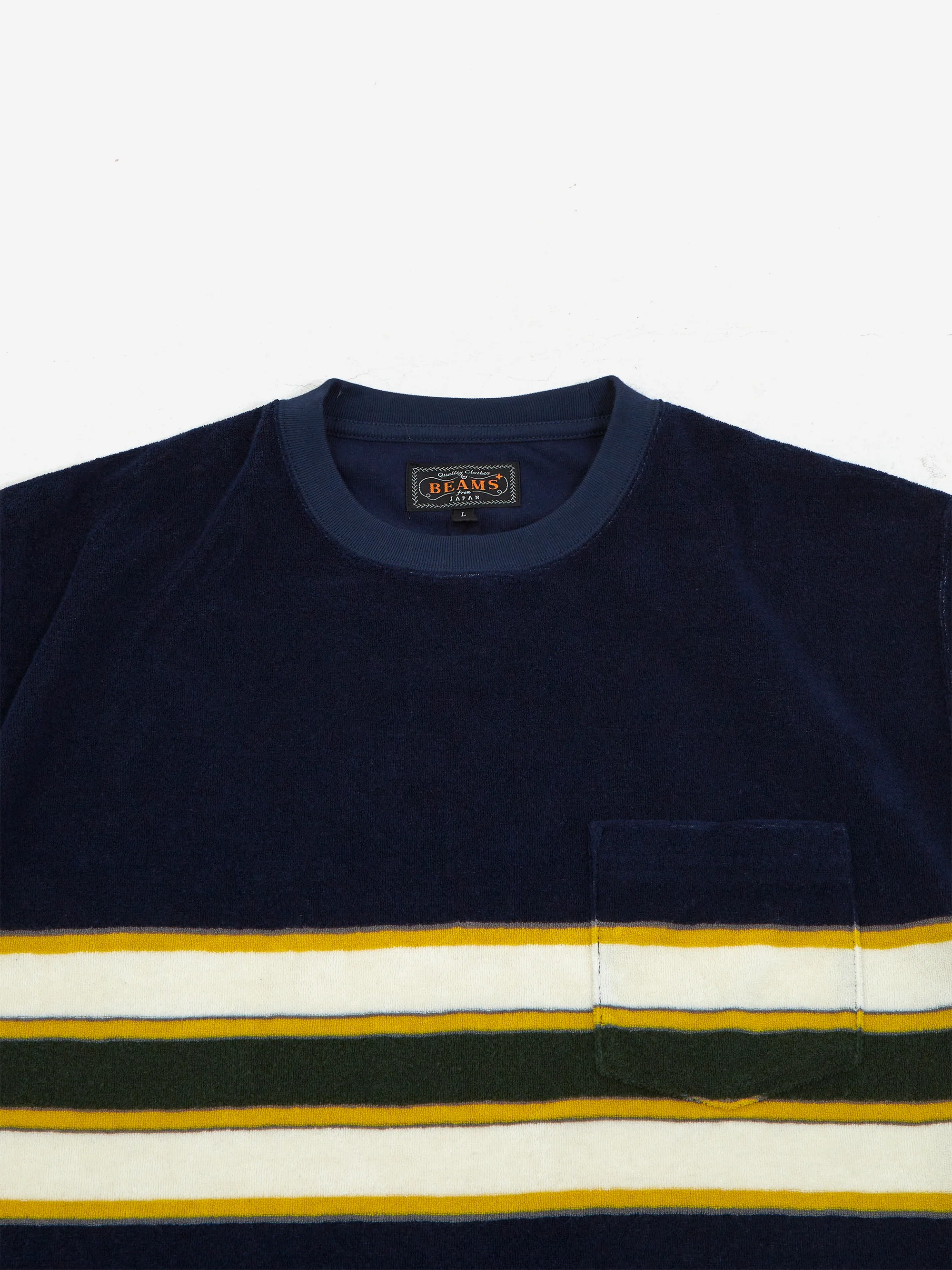 Beams Plus Pocket Tee Stripe Indigo - One Wash - Image 3