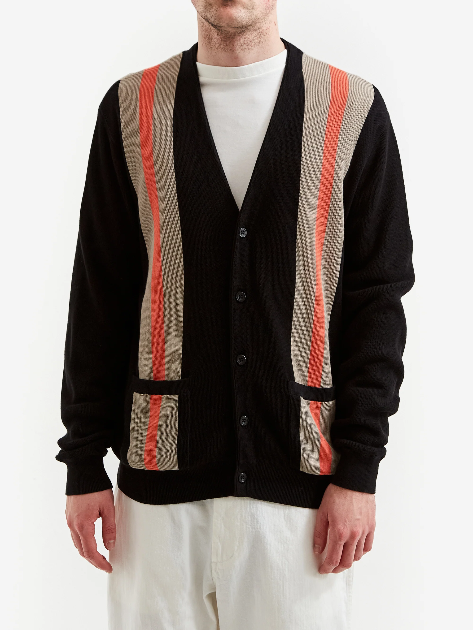 Beams Plus Stripe Jacquard Cardigan - Black - Image 2