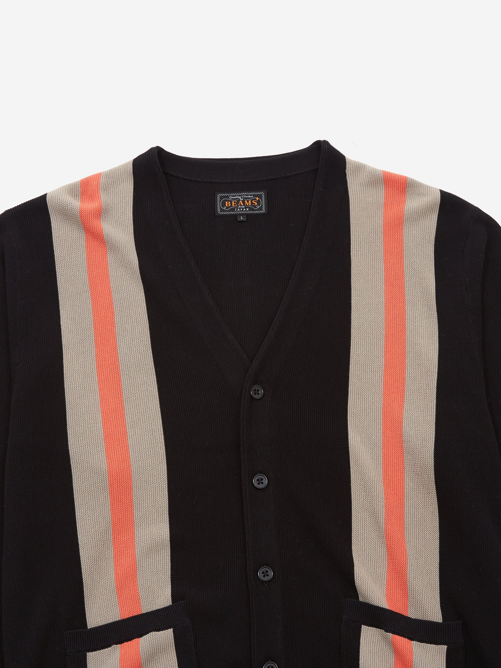 Beams Plus Stripe Jacquard Cardigan - Black - Image 3