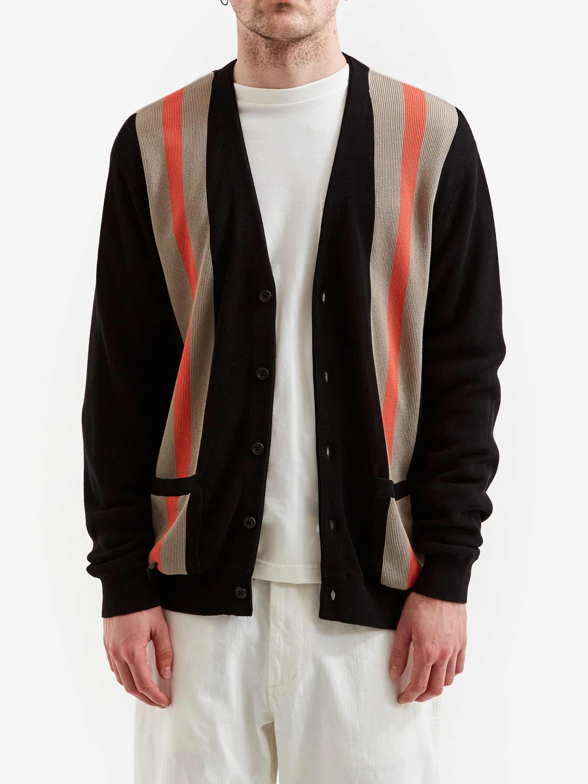 Beams Plus Stripe Jacquard Cardigan - Black - Image 5