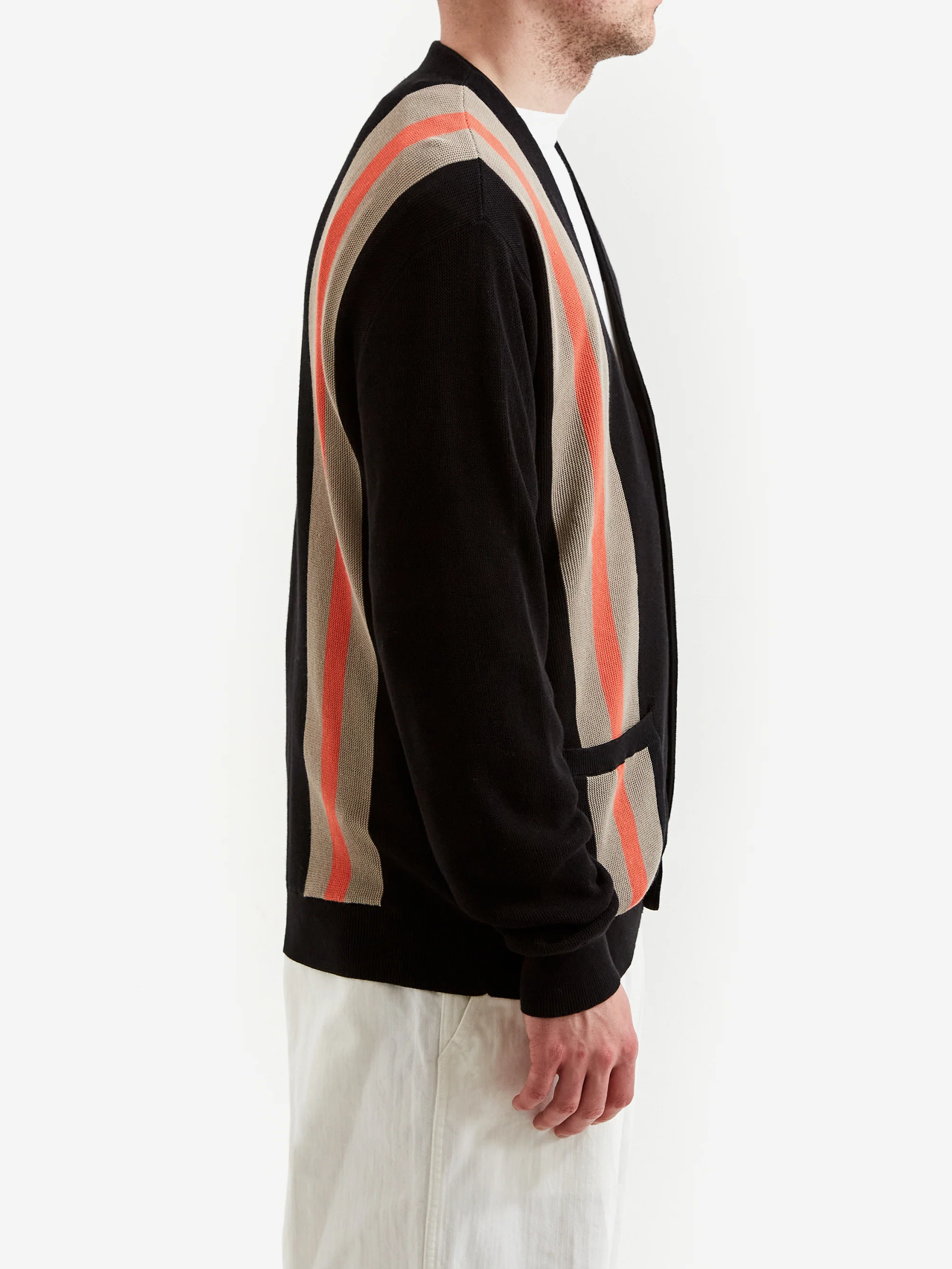 Beams Plus Stripe Jacquard Cardigan - Black - Image 7
