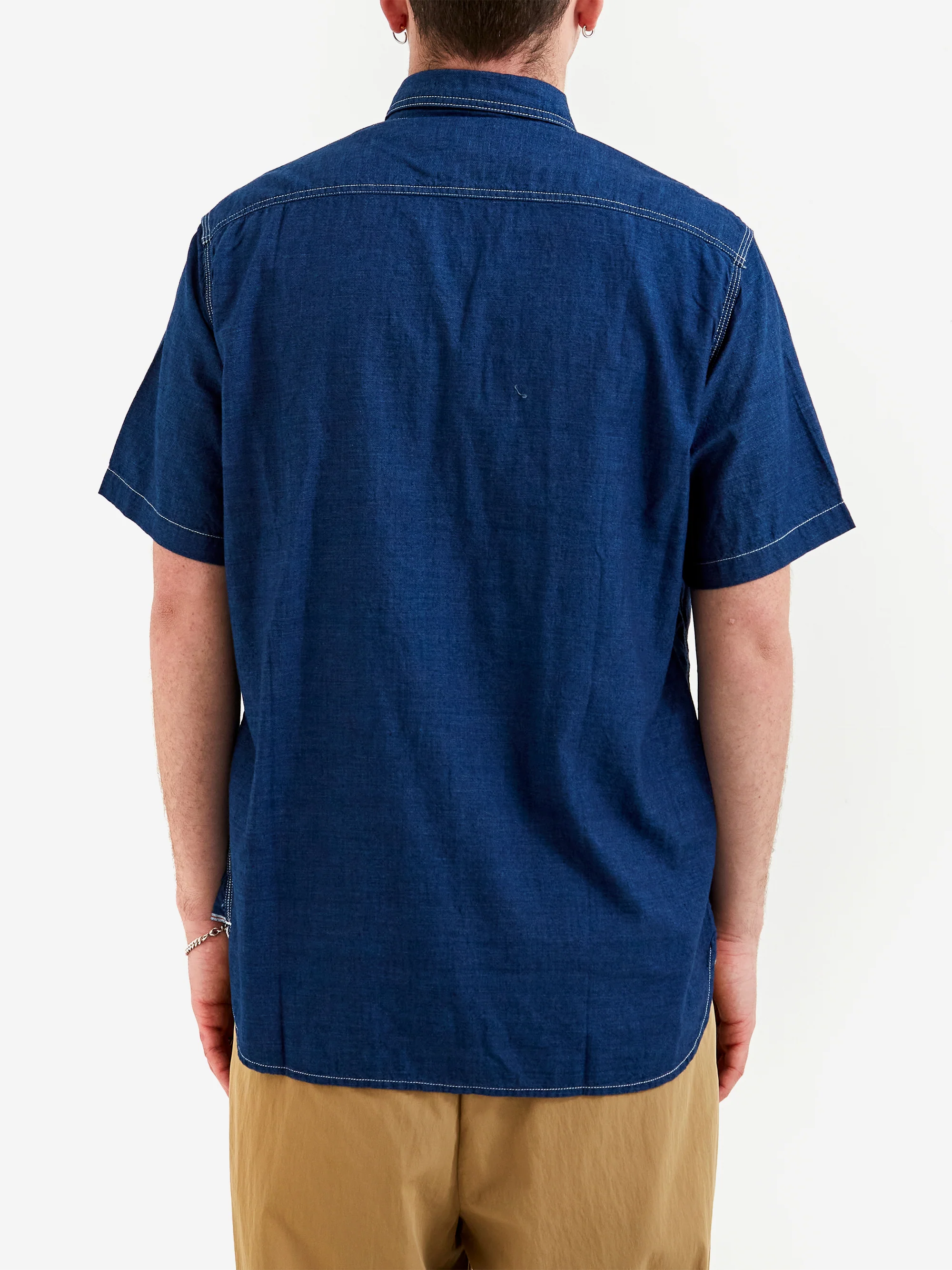 Beams Plus Work Short Sleeve Indigo Chambray - Indigo - Image 6