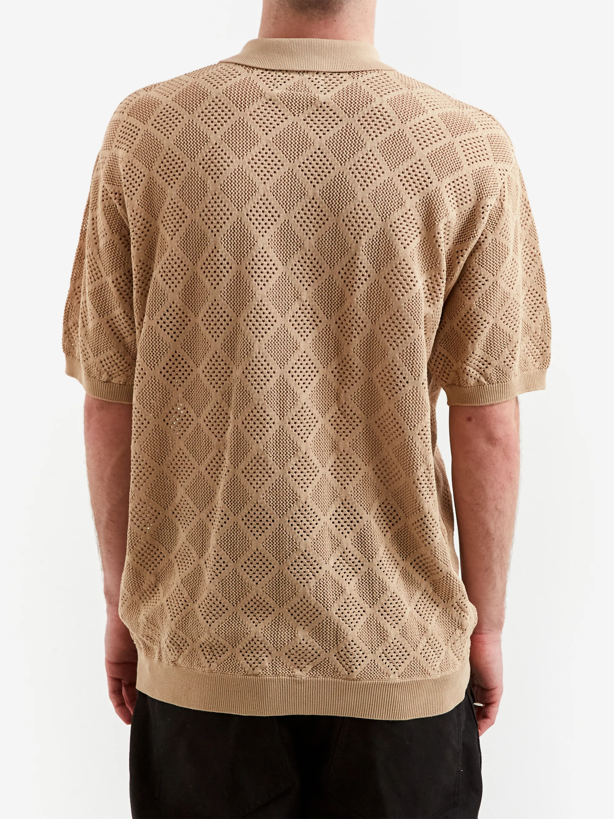 Beams Plus Zip Knit Mesh Polo - Beige - Image 6