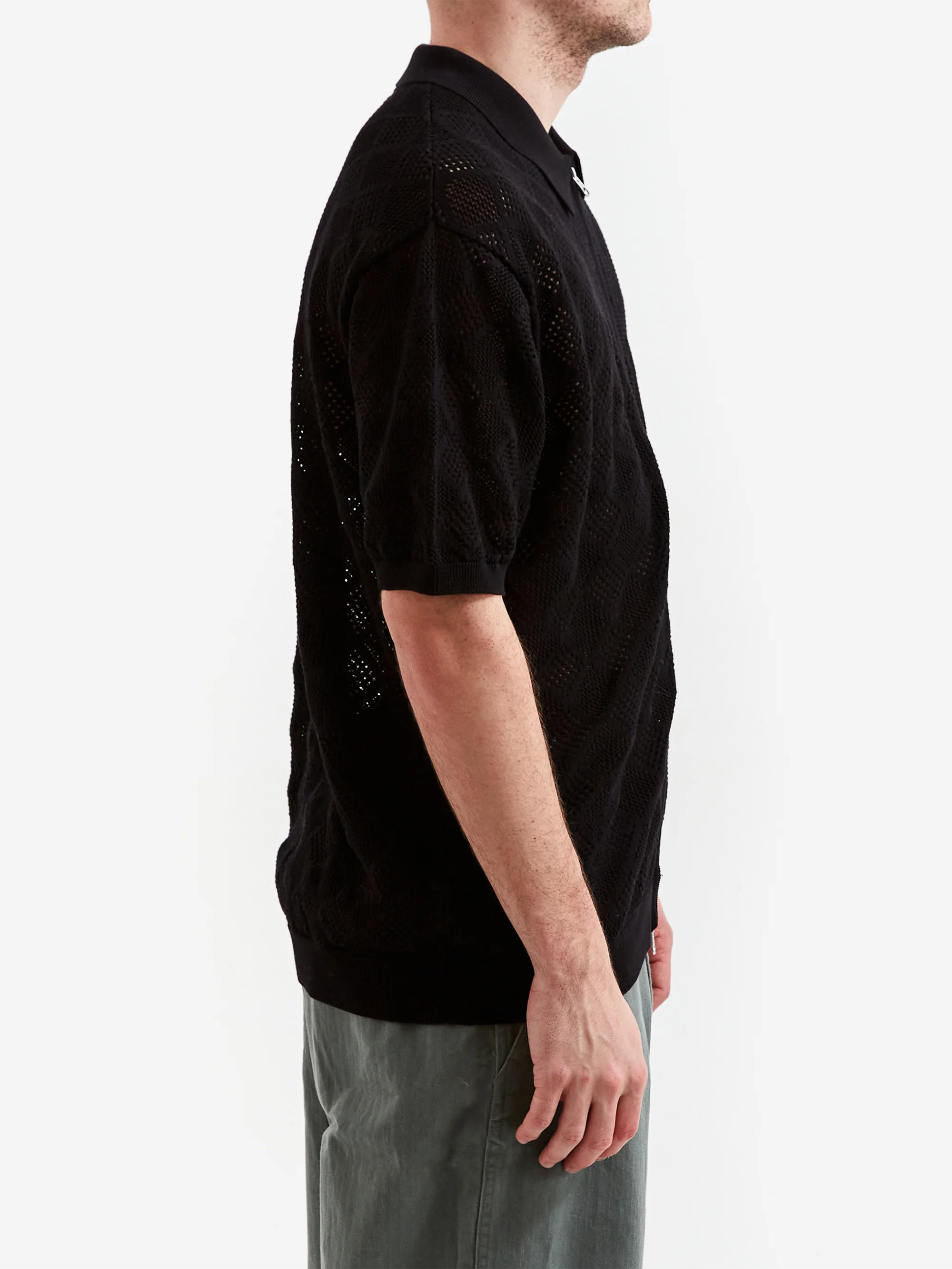 Beams Plus Zip Knit Mesh Polo Mesh - Black - Image 5