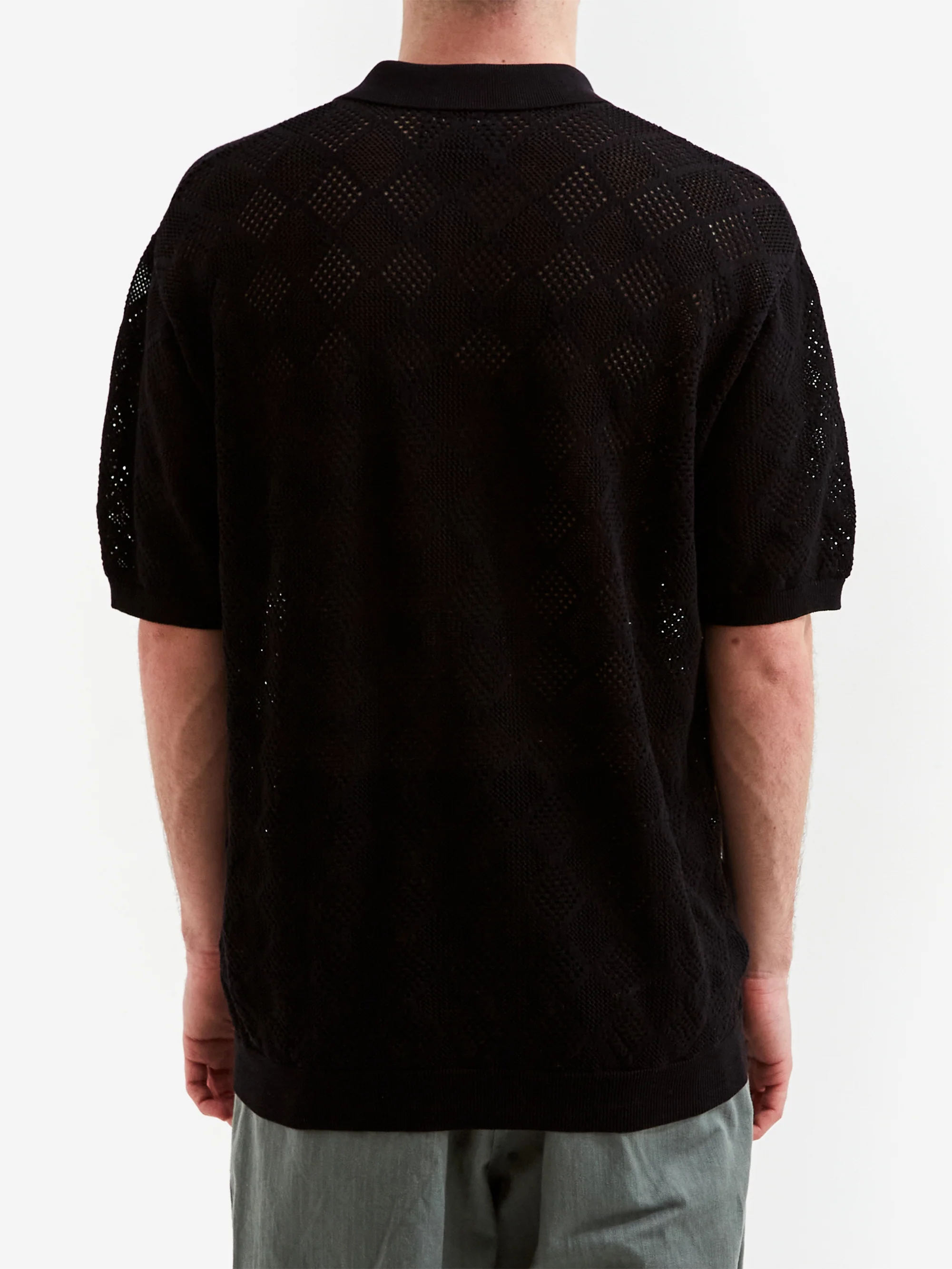 Beams Plus Zip Knit Mesh Polo Mesh - Black - Image 6