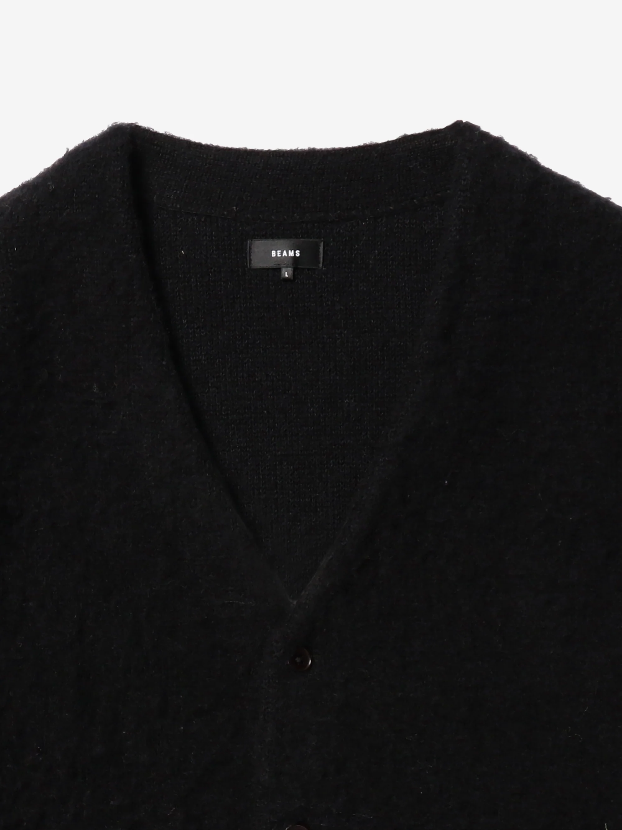 Beams Solid 7GG Solid Shaggy Cardigan - Black - Image 3