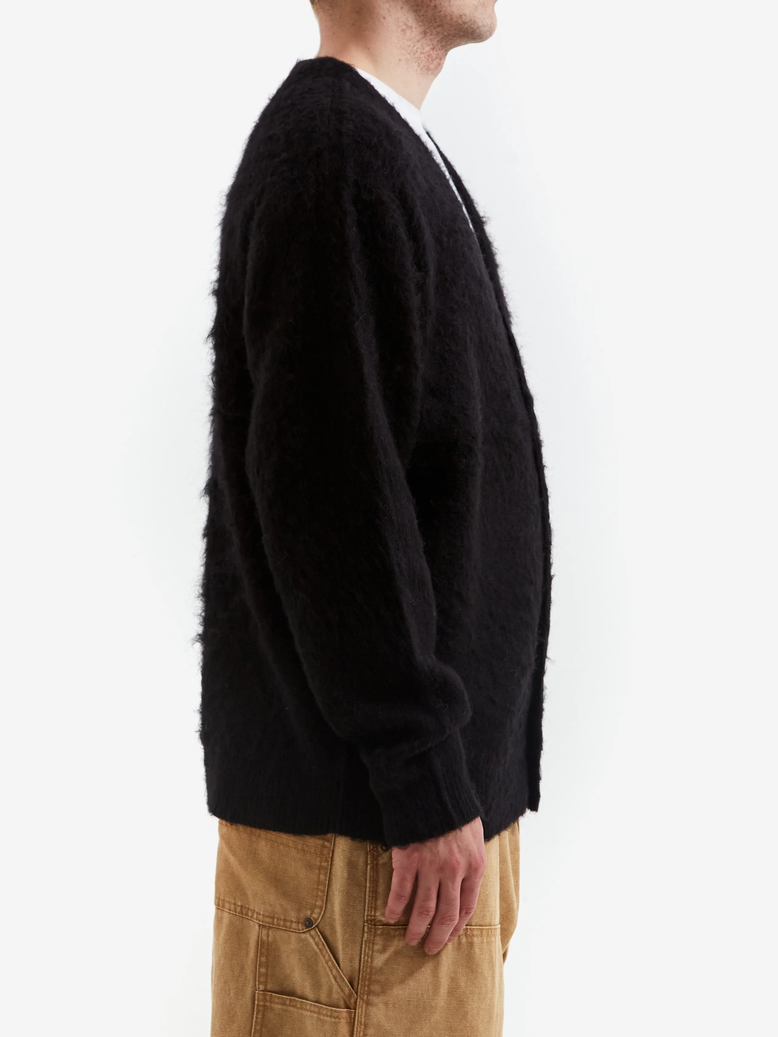 Beams Solid 7GG Solid Shaggy Cardigan - Black - Image 5