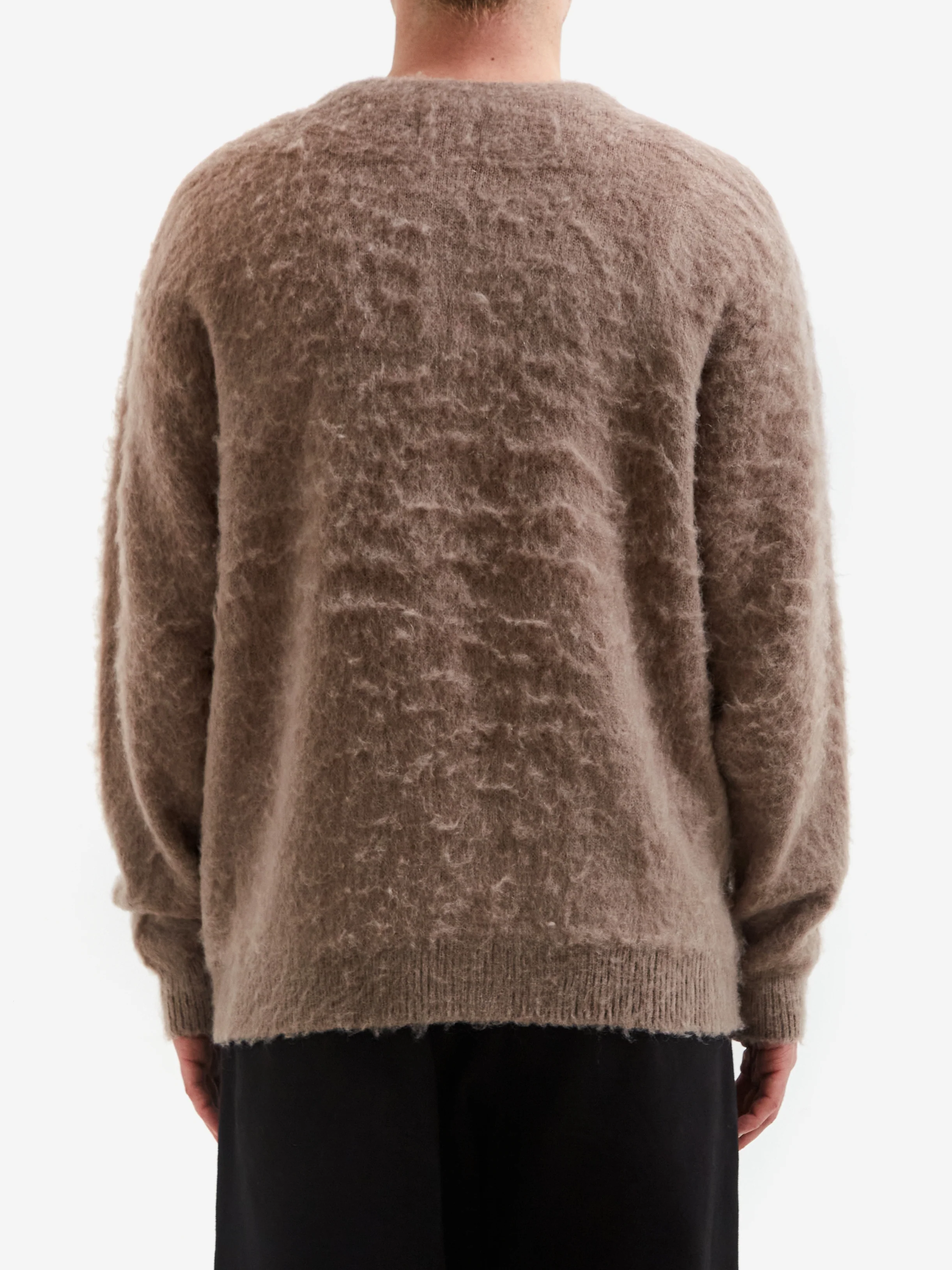 Beams Solid 7GG Solid Shaggy Cardigan - Taupe - Image 5