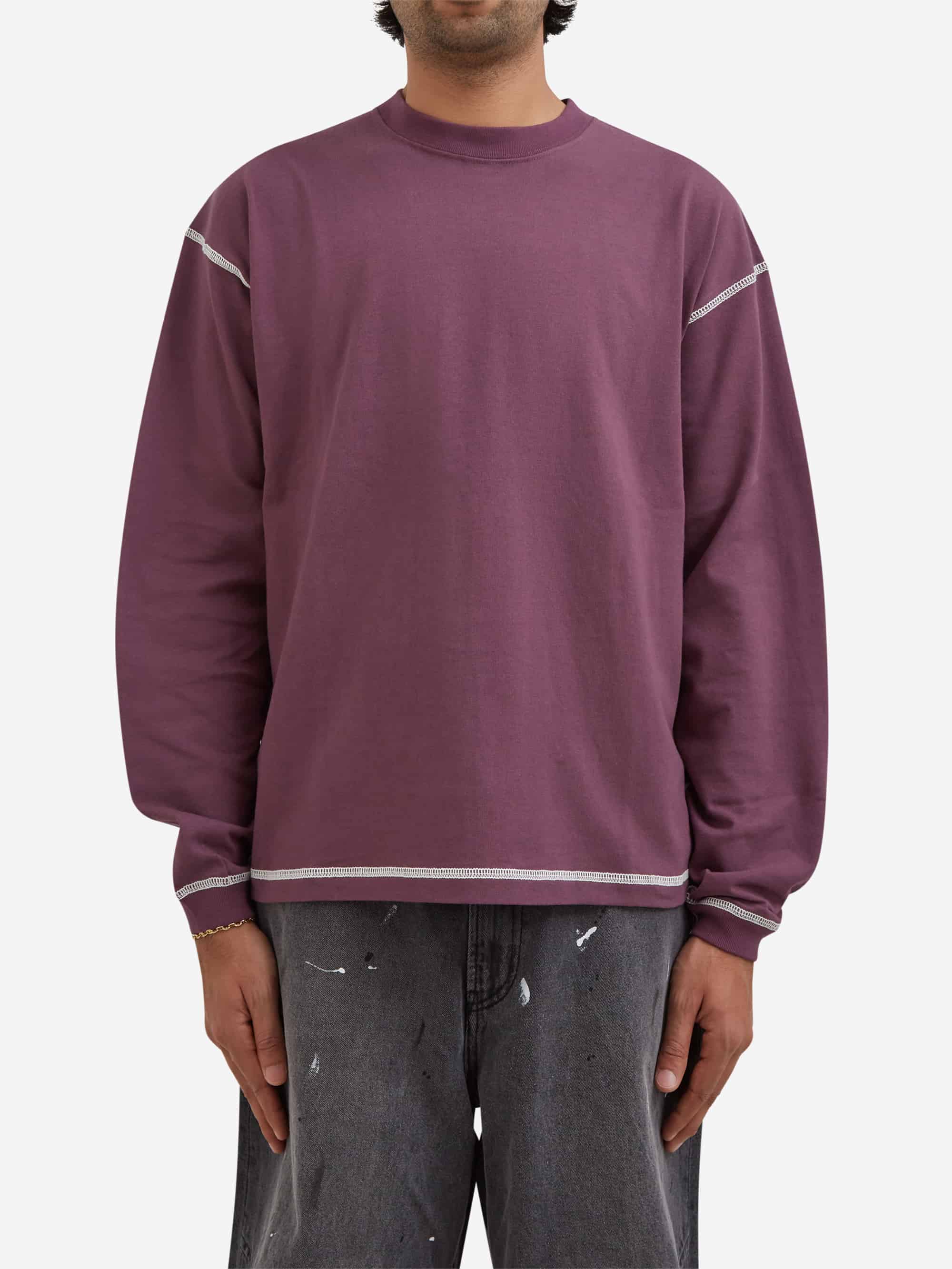 Beams Stitch Reverse Tee - Grape - Image 2
