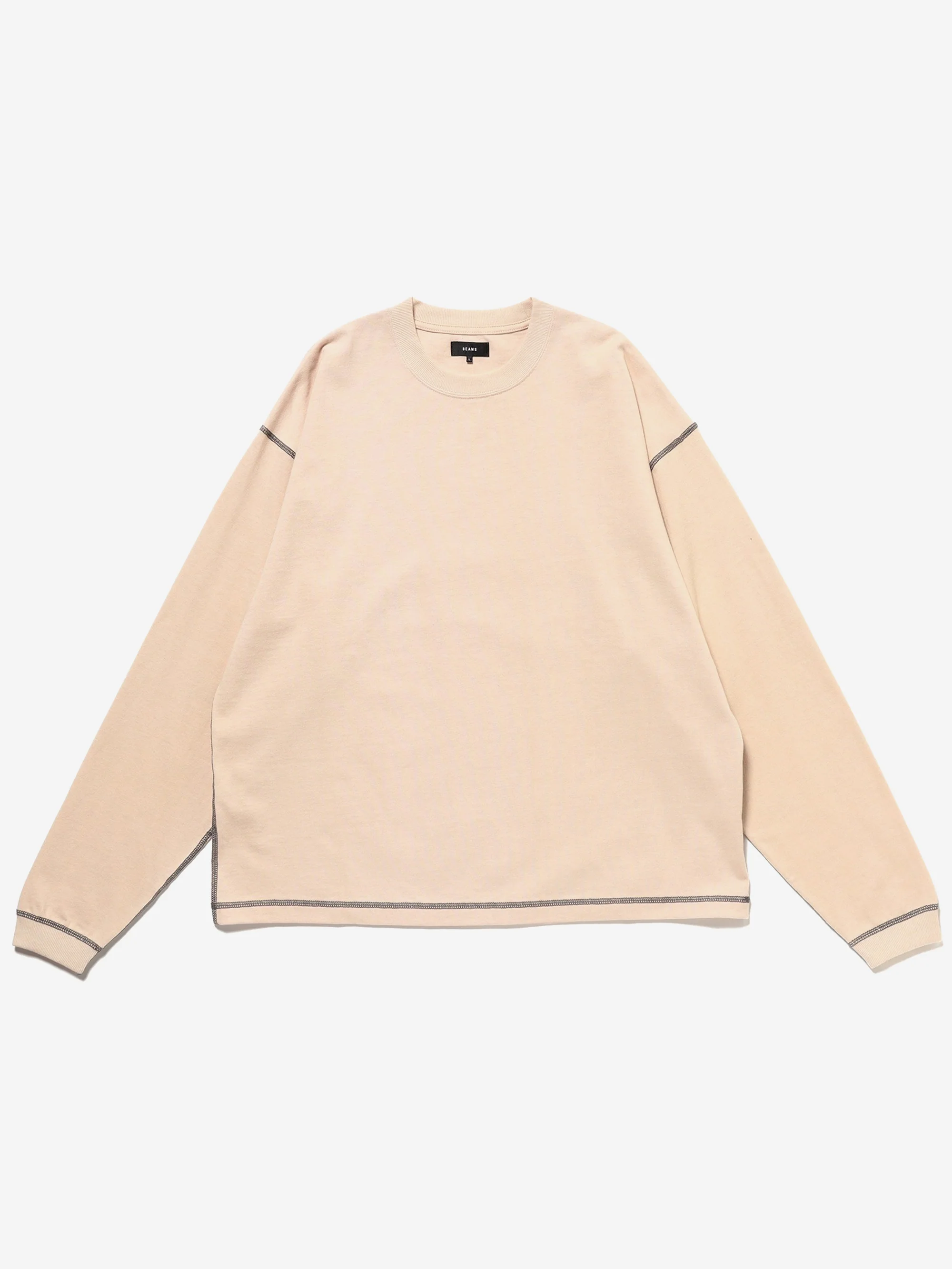 Beams Stitch Reverse Tee - Natural