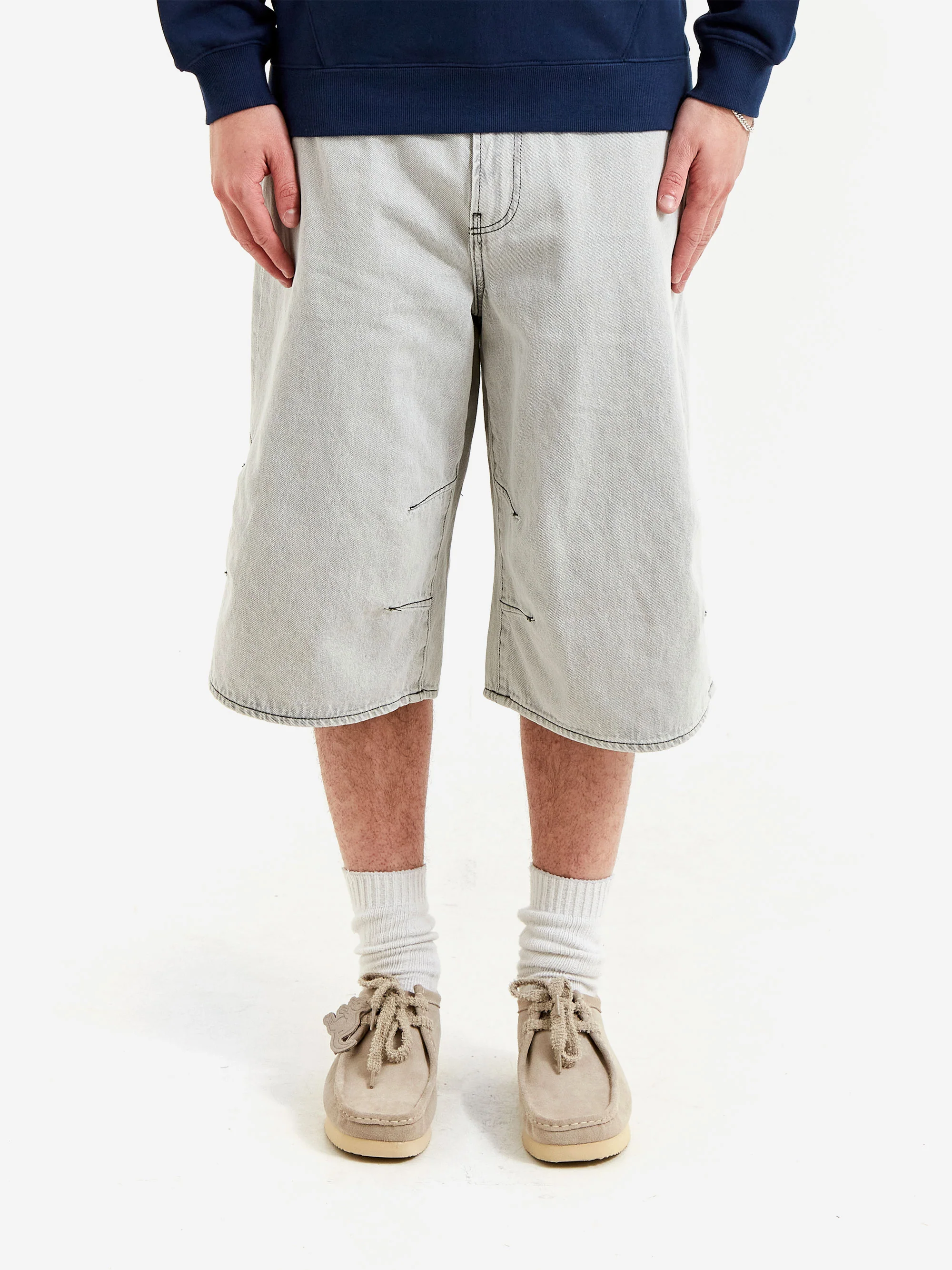 Beams Wide Denim 3/4 Pants - White - Image 2
