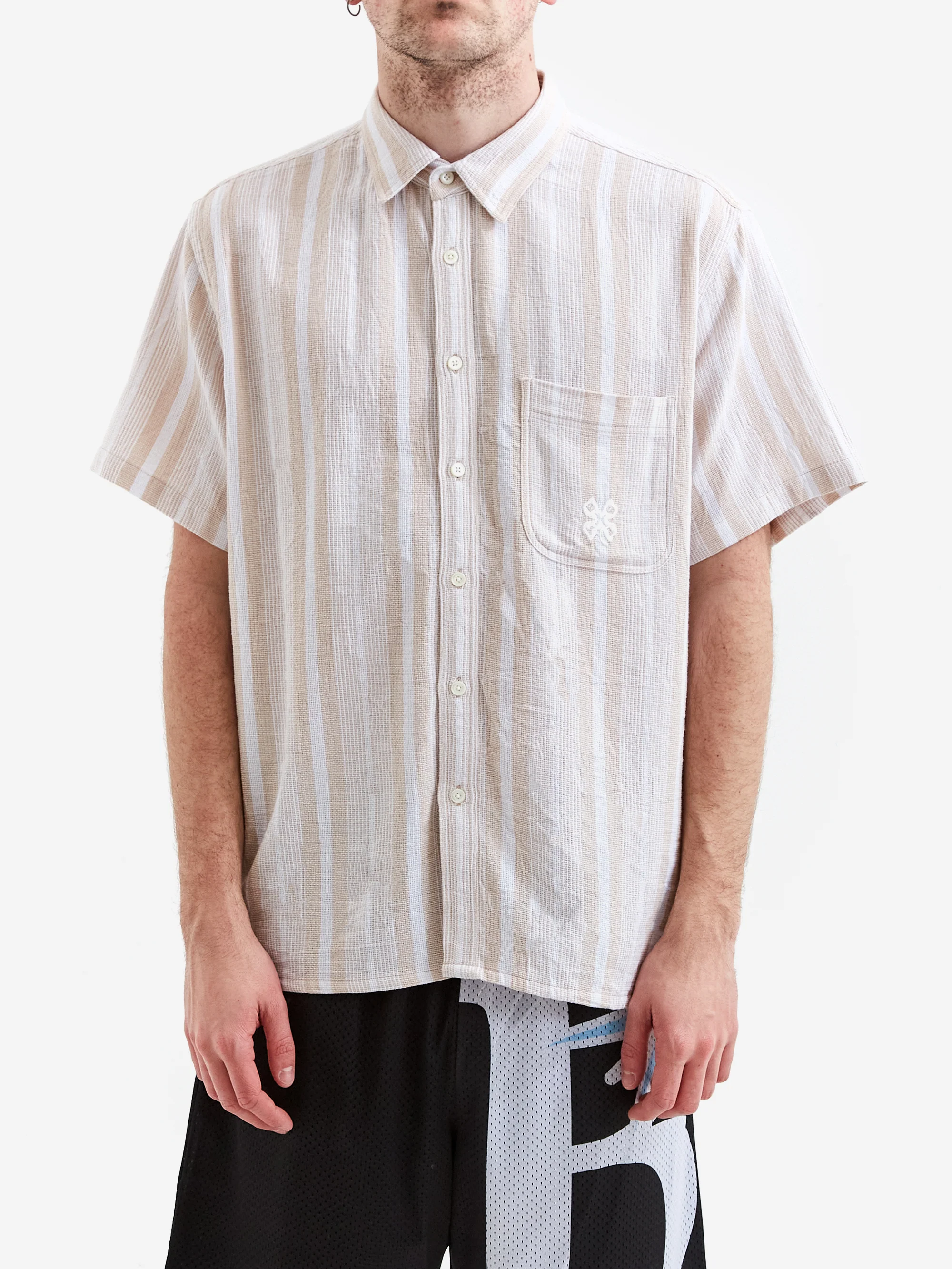 BoTT Jacquard Stripe Short Sleeve Shirt - Tan - Image 2