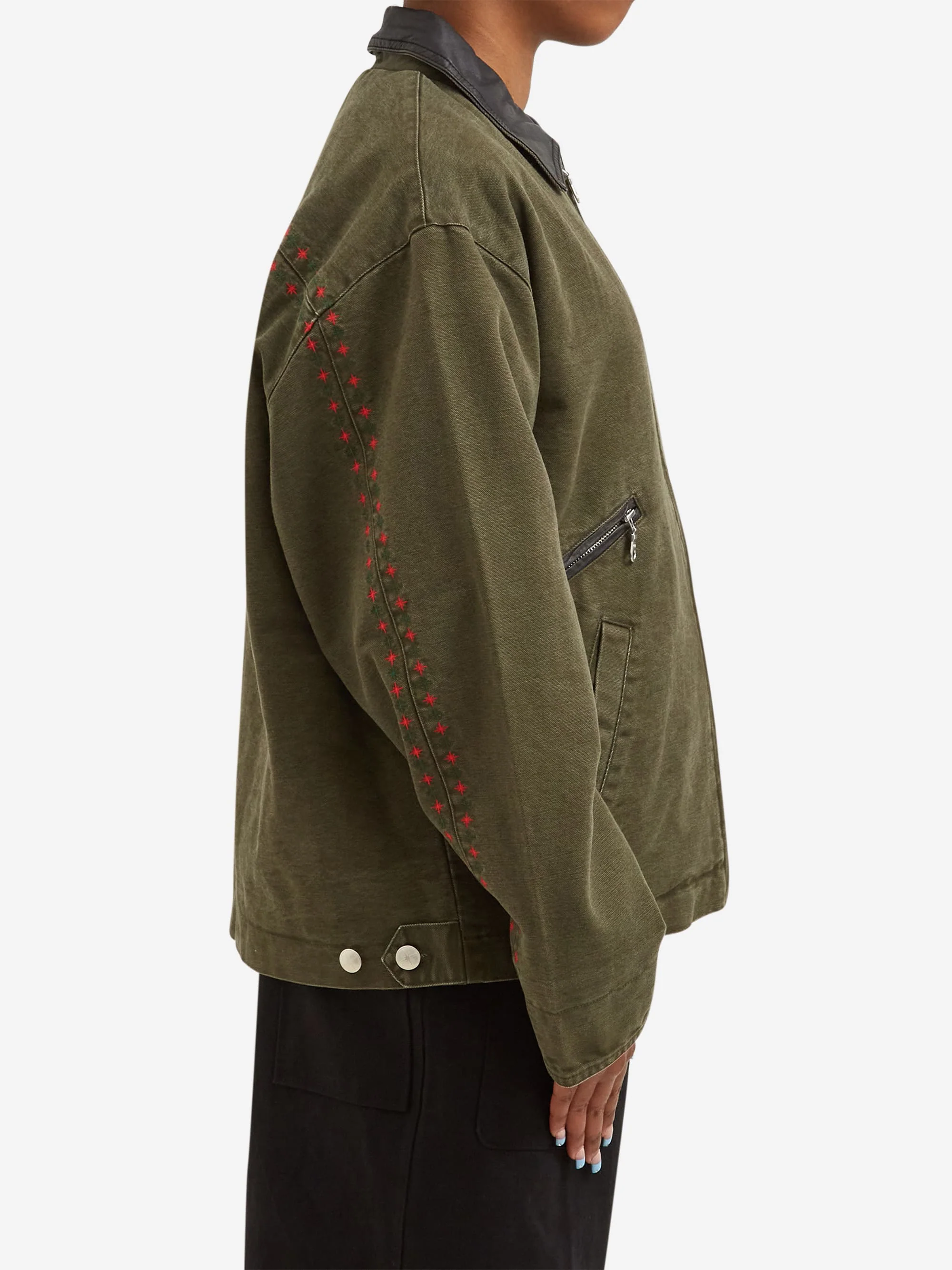 BoTT Leather Collar Work Jacket W - Olive - Image 3