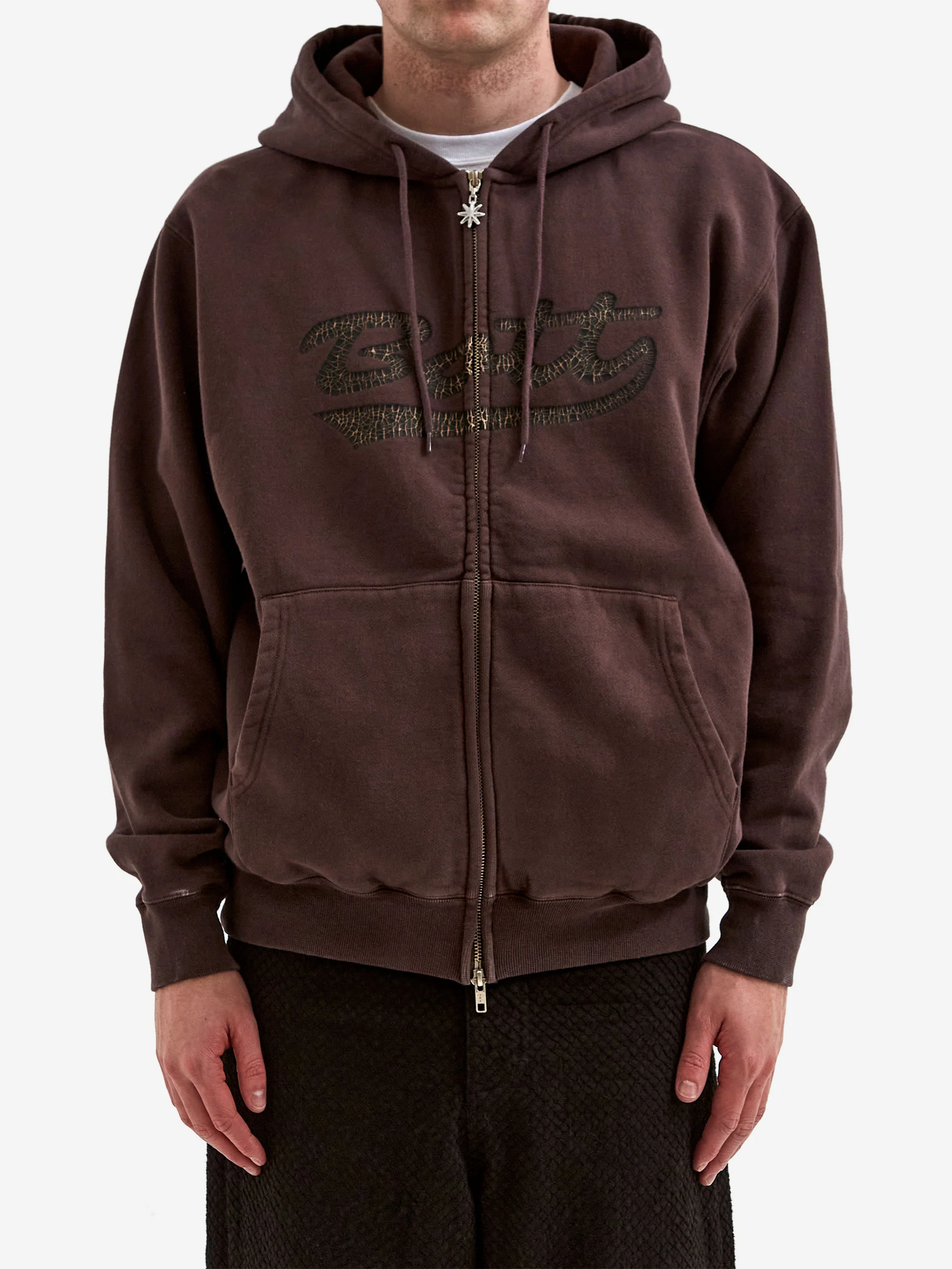 BoTT Washed Script Logo Zip Hoodie - Washed Brown - Image 3