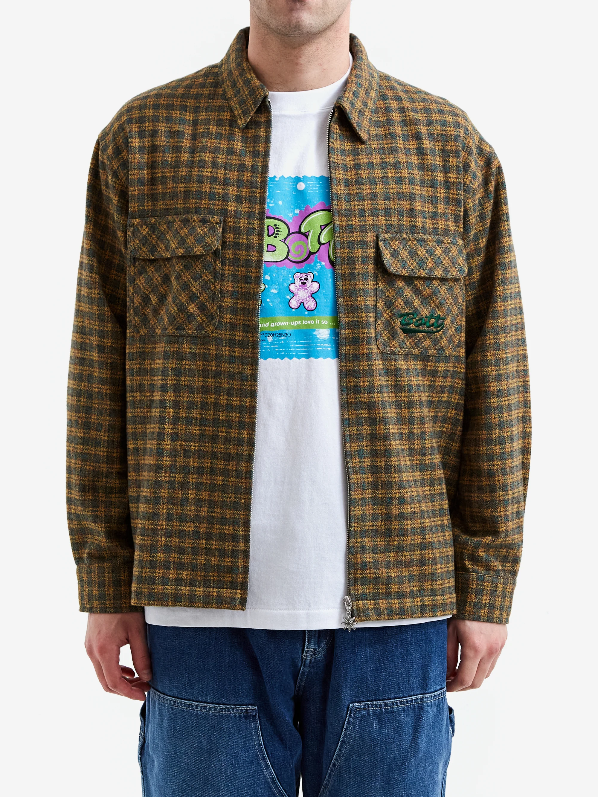 BoTT Zip Up Flannel Shirt - Green - Image 2