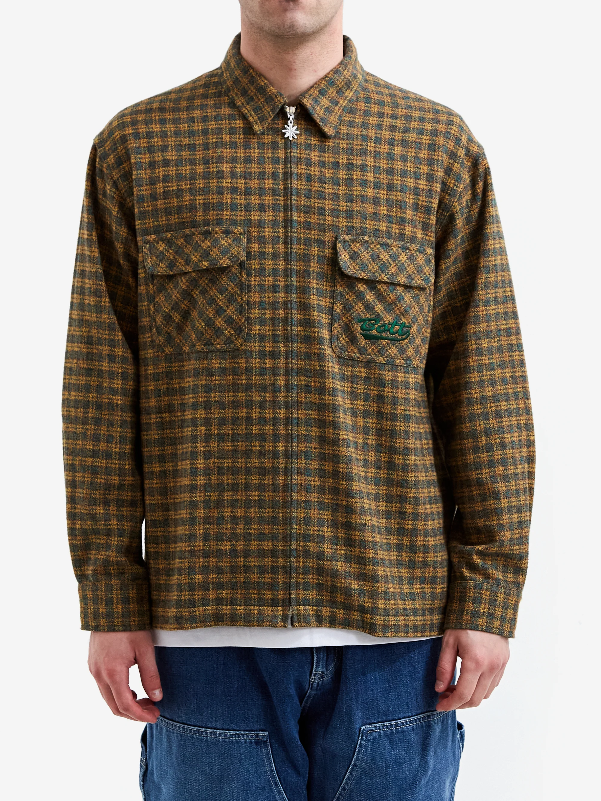 BoTT Zip Up Flannel Shirt - Green - Image 5