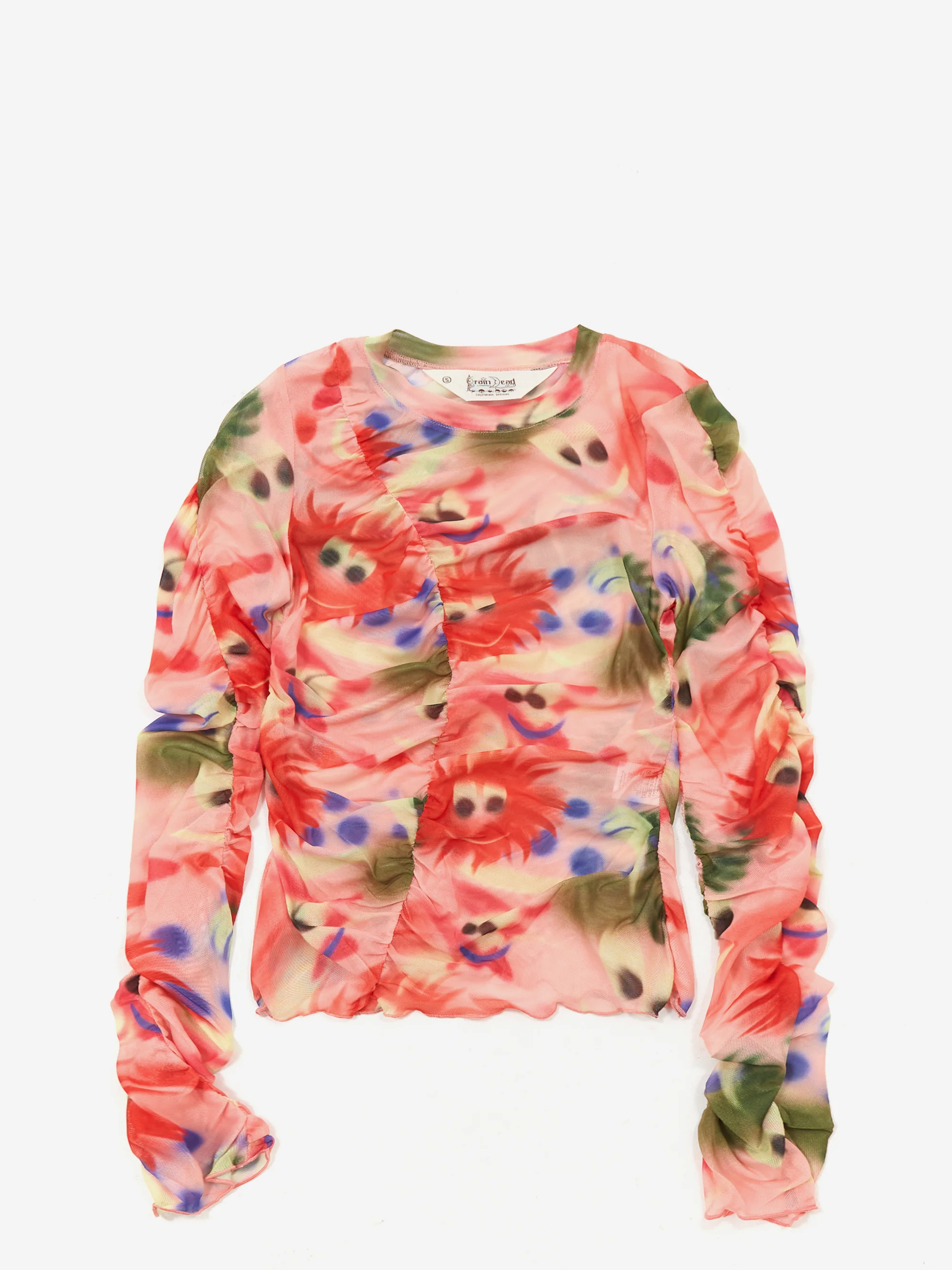 Brain Dead Alexis Ruched Hyper Mesh Long Sleeve Top - Pink Multi - Image 4