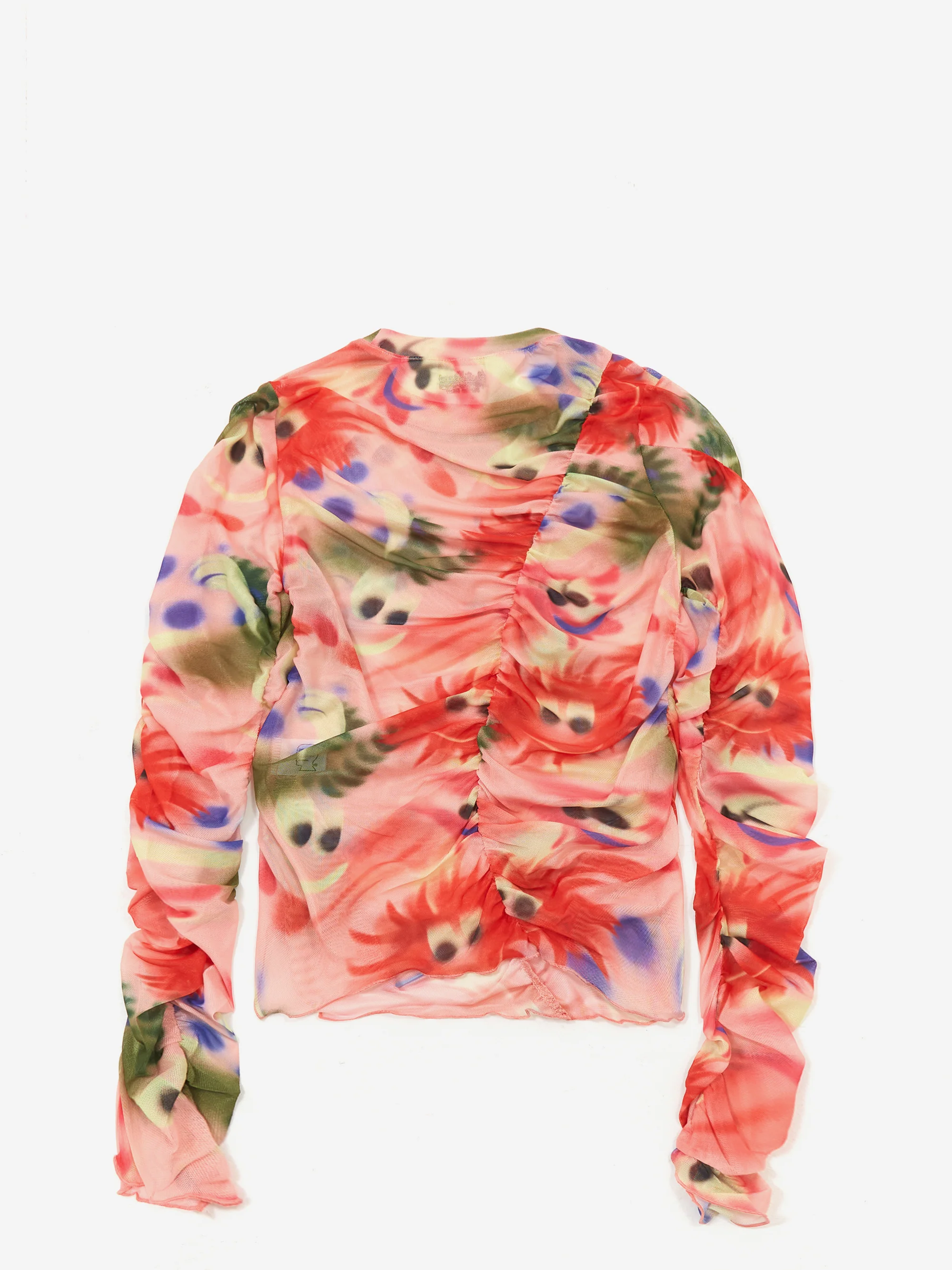 Brain Dead Alexis Ruched Hyper Mesh Long Sleeve Top - Pink Multi - Image 5